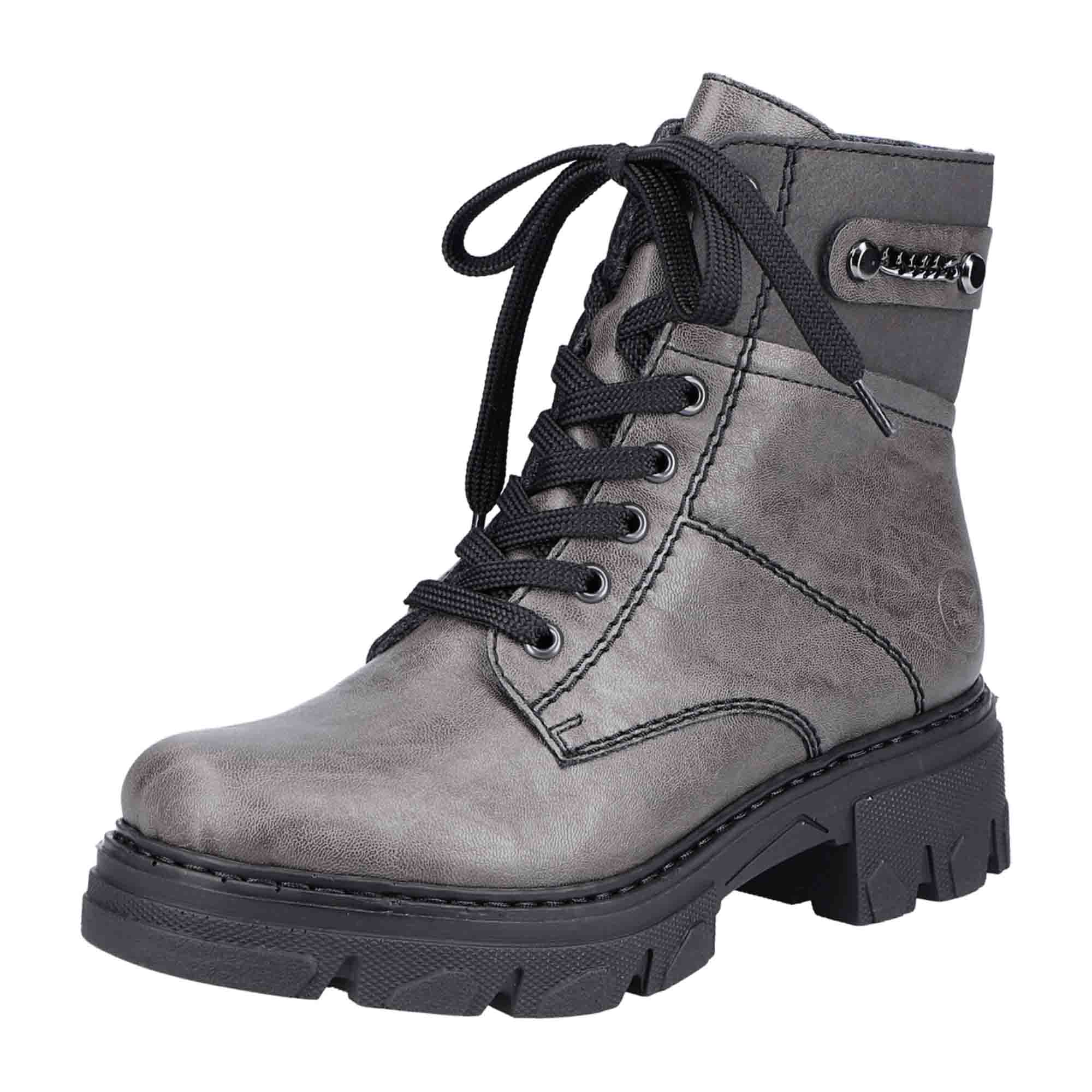 Rieker Women's Gray Biker Boots with Zipper and Laces High Shaft Comfortable Sole