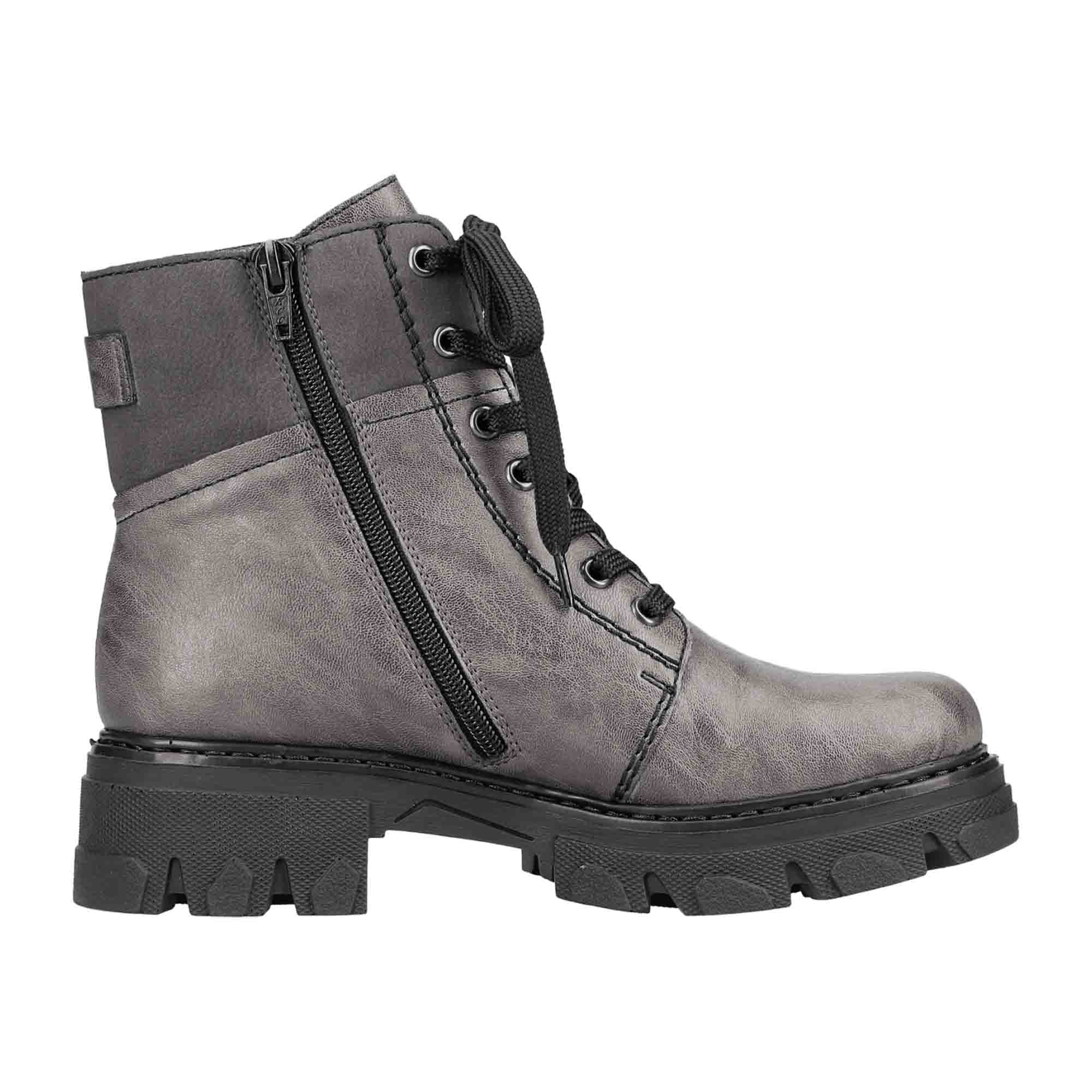 Rieker Women's Gray Biker Boots with Zipper and Laces High Shaft Comfortable Sole