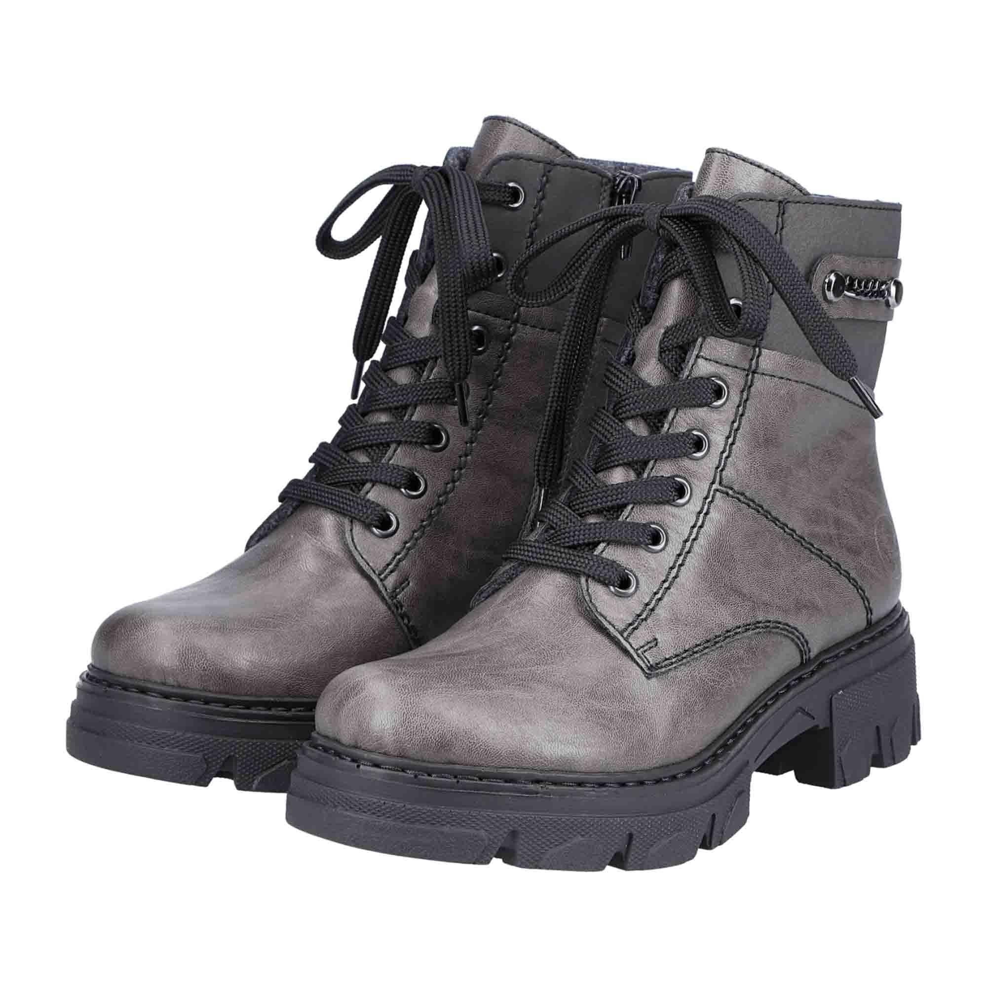 Rieker Women's Gray Biker Boots with Zipper and Laces High Shaft Comfortable Sole