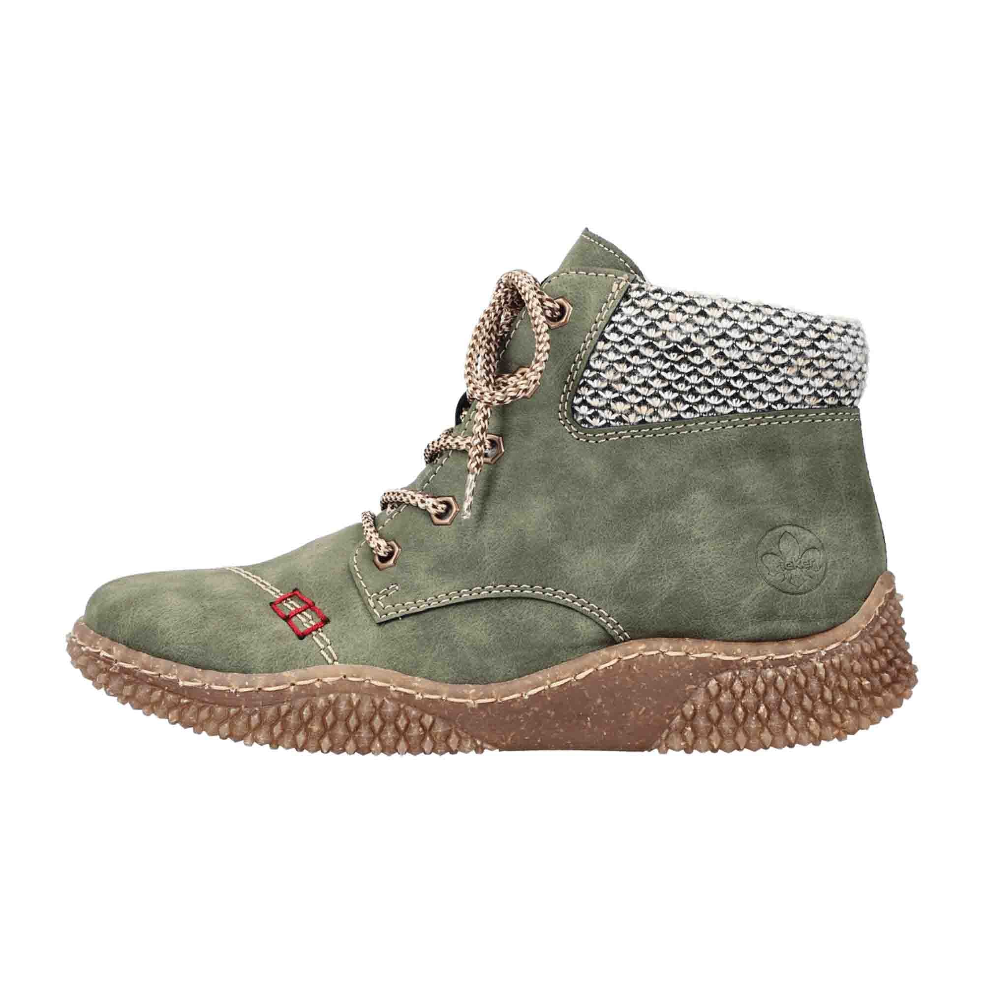 Rieker Women's Green Lace-Up Boots with Warm Lining for Fall and Winter