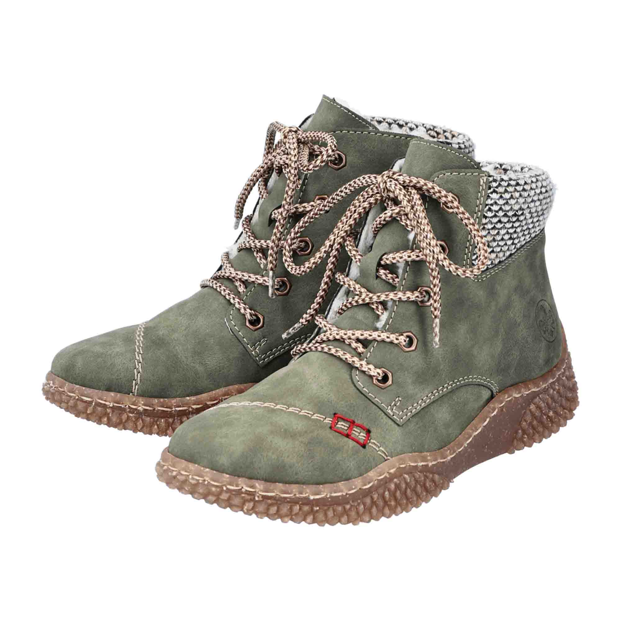 Rieker Women's Green Lace-Up Boots with Warm Lining for Fall and Winter