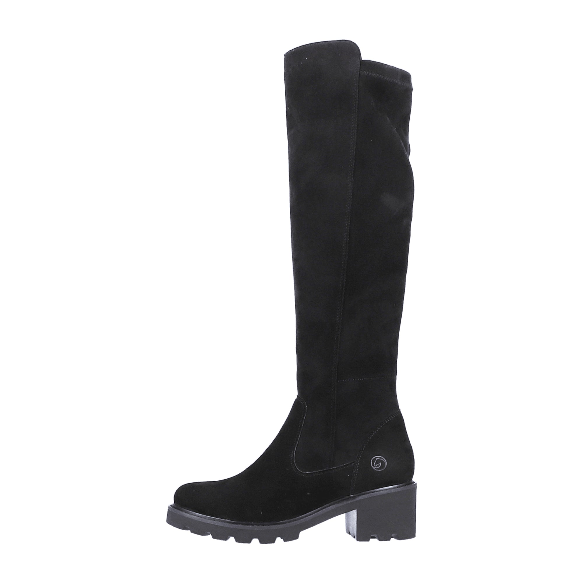 Remonte Black Suede Women's High Shaft Boots with Warm Lining and Block Heel