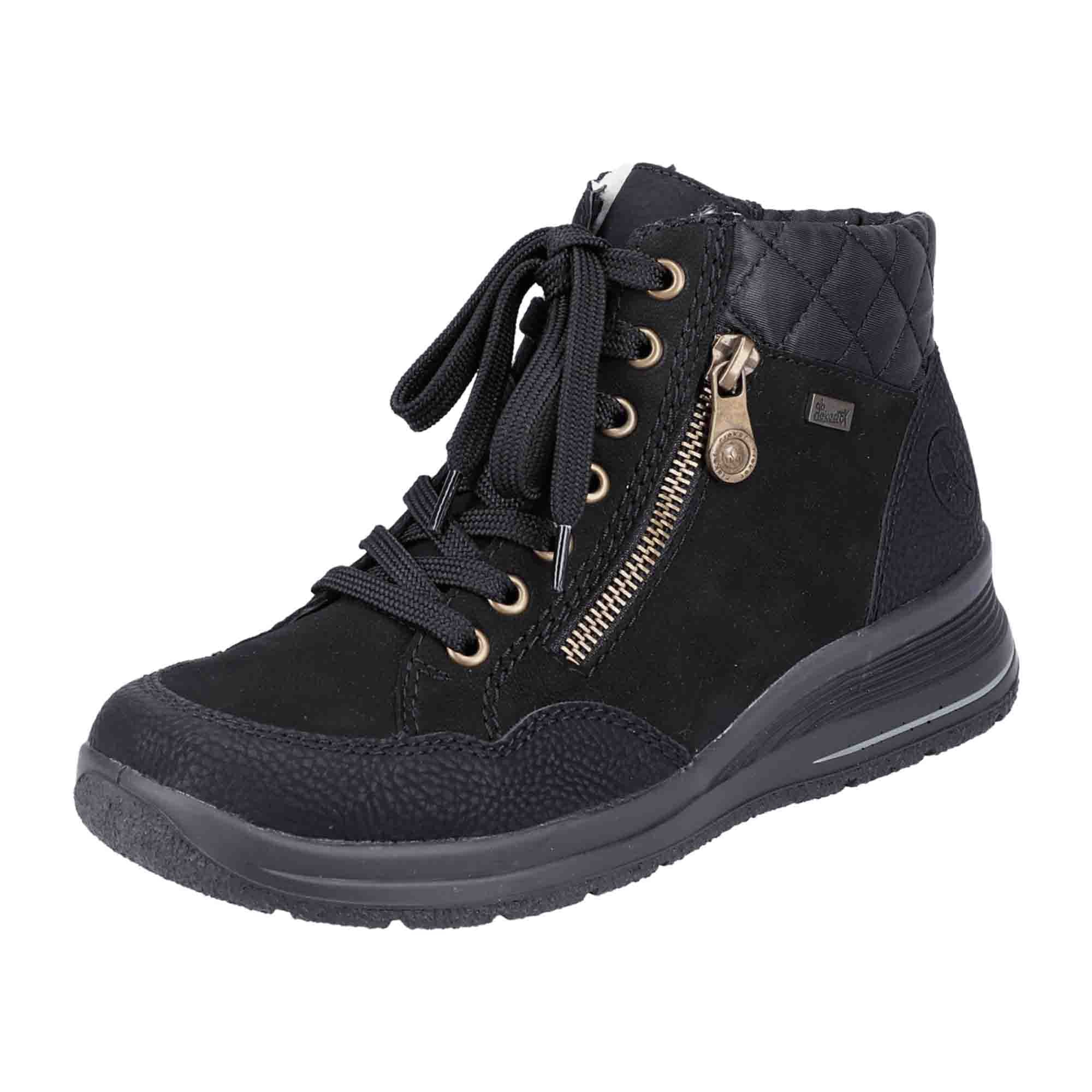 Rieker Women's Black Warm Lined Lace-Up Ankle Boots for Fall Winter