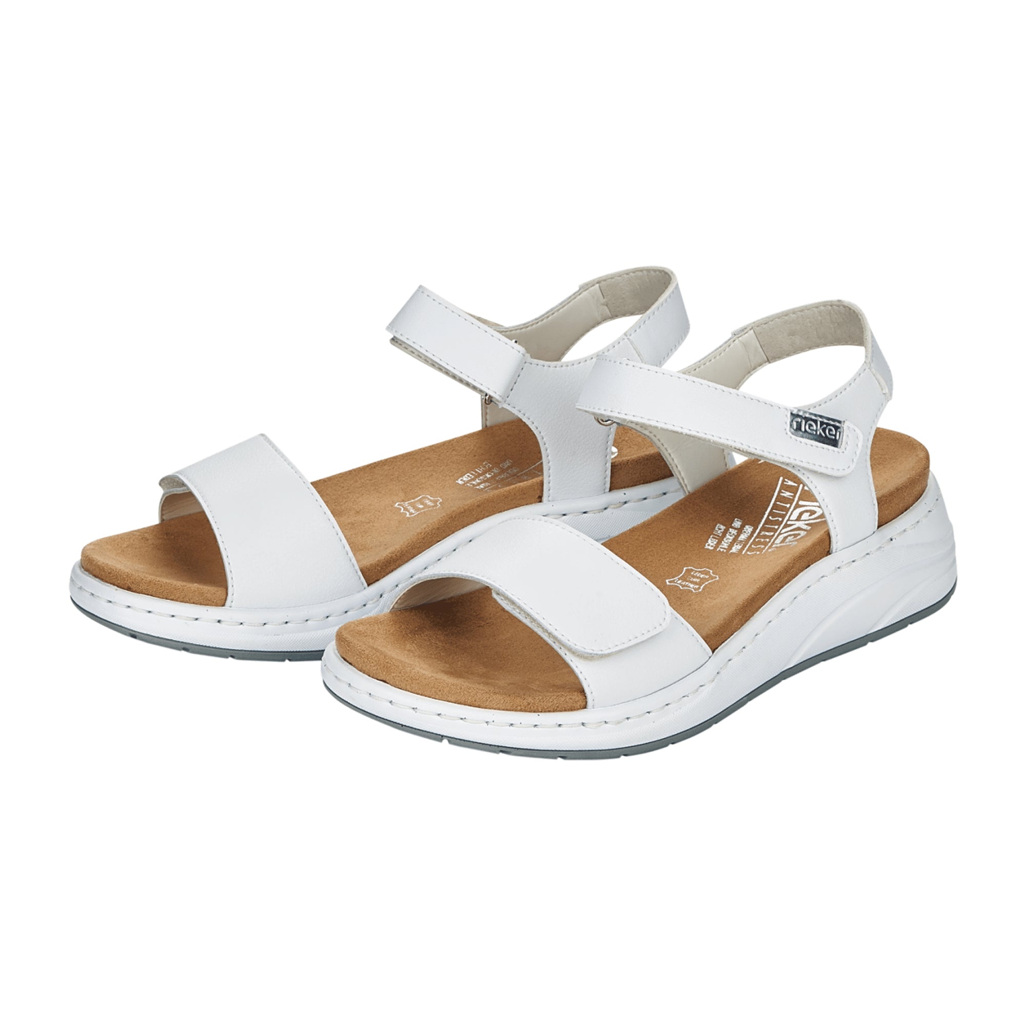 Rieker White Women's Sandals Comfortable Leather Adjustable Straps Summer Shoes