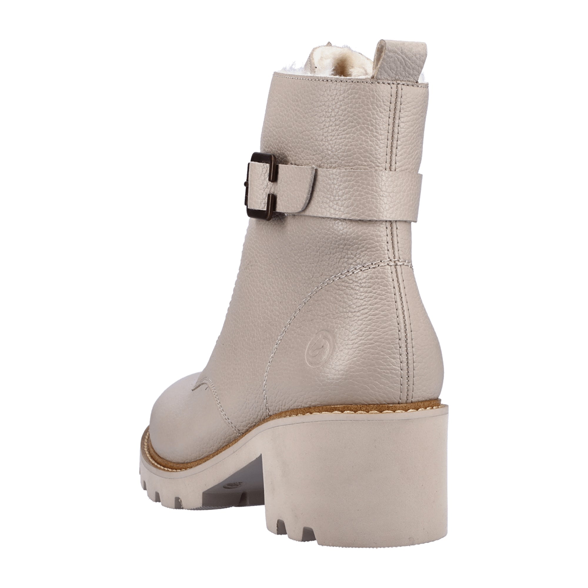 Remonte Beige Biker Boots for Women Genuine Leather with Block Heel and Zipper