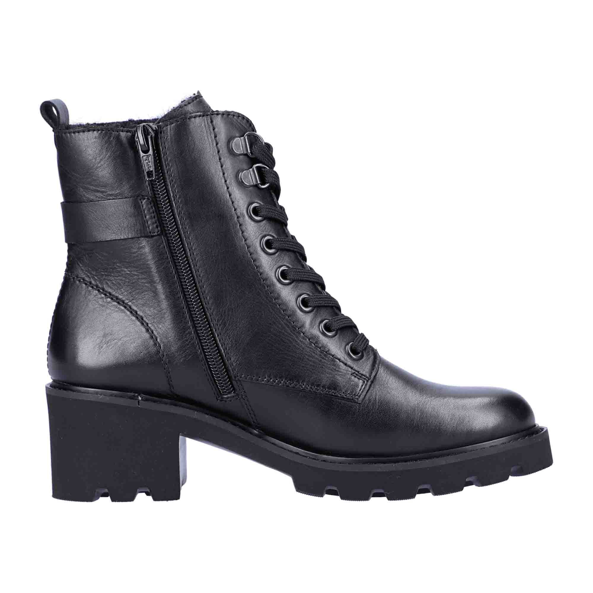 Remonte Black Leather Biker Boots for Women with Buckle and Zipper