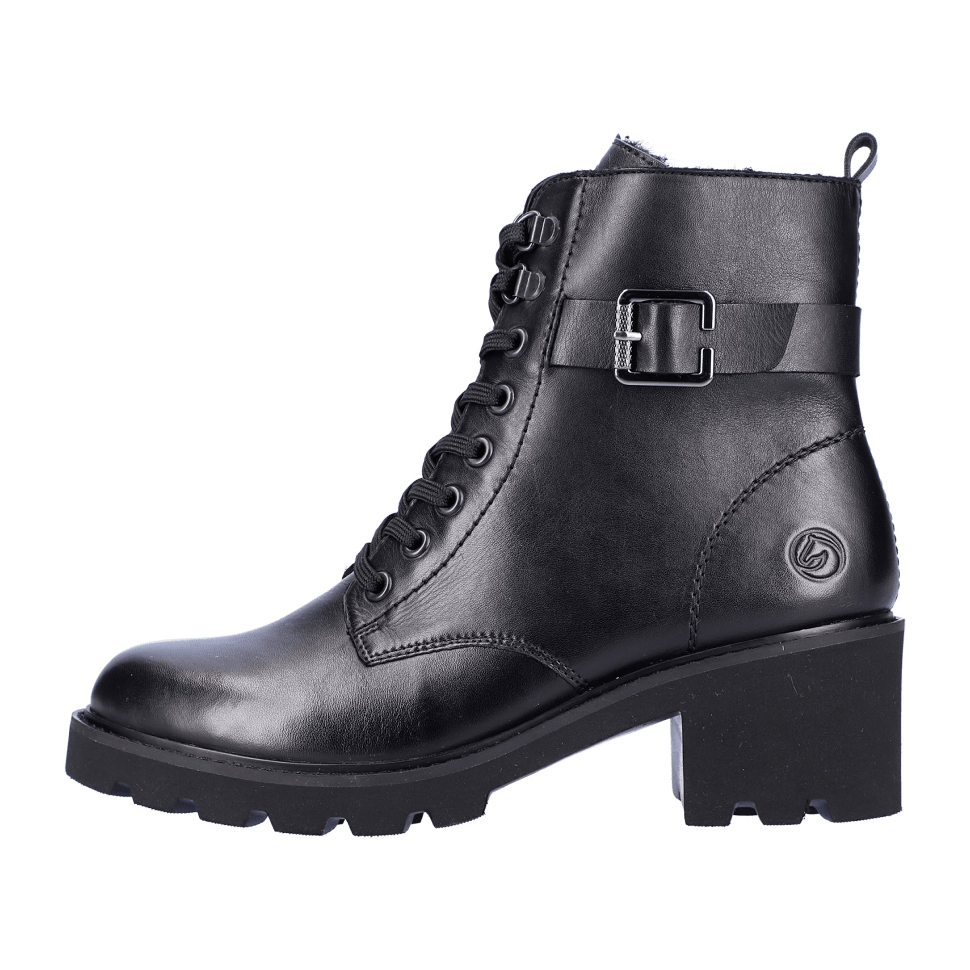 Remonte Black Leather Biker Boots for Women with Buckle and Zipper