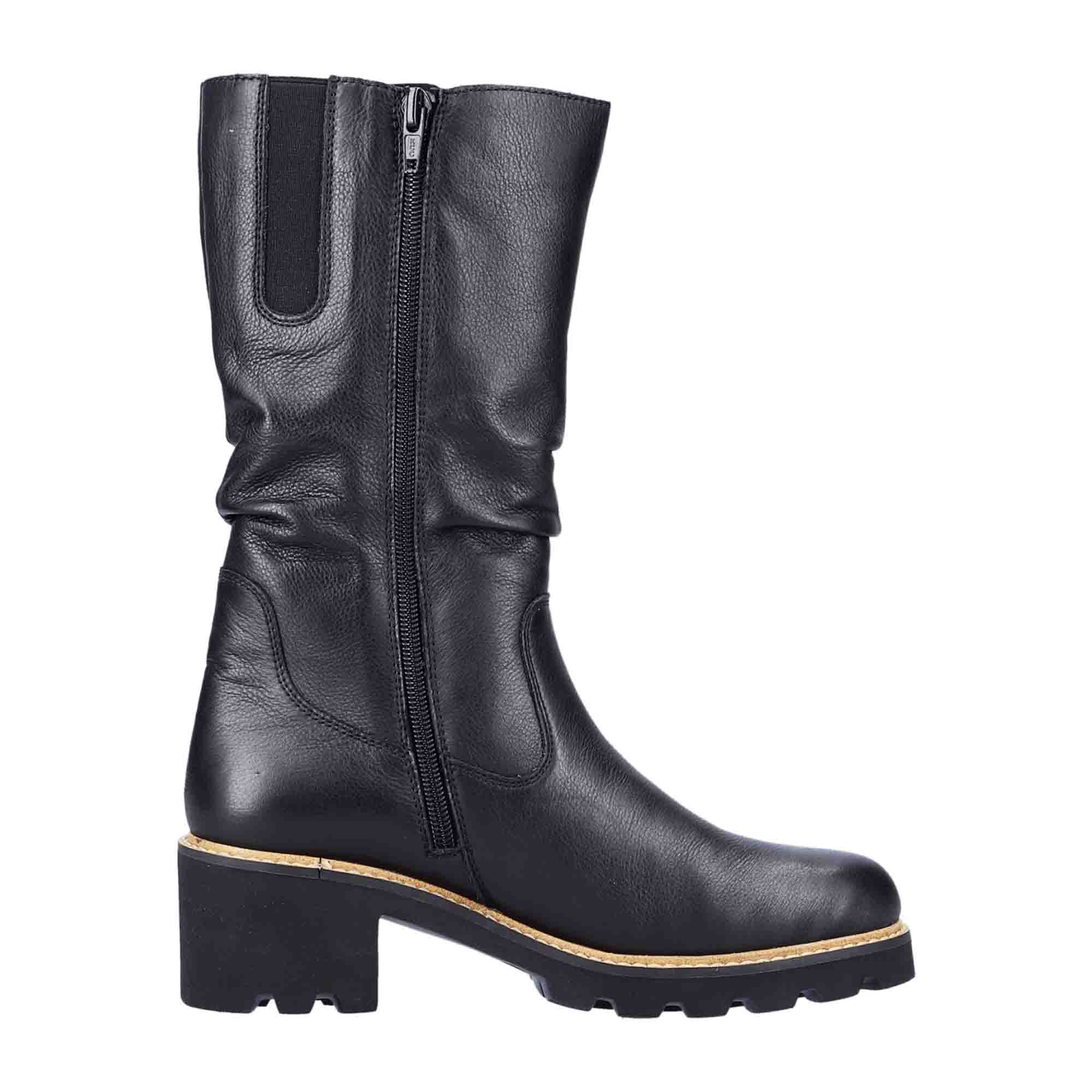 Remonte Women's Black Leather High Shaft Boots with Warm Lining and Zip Closure