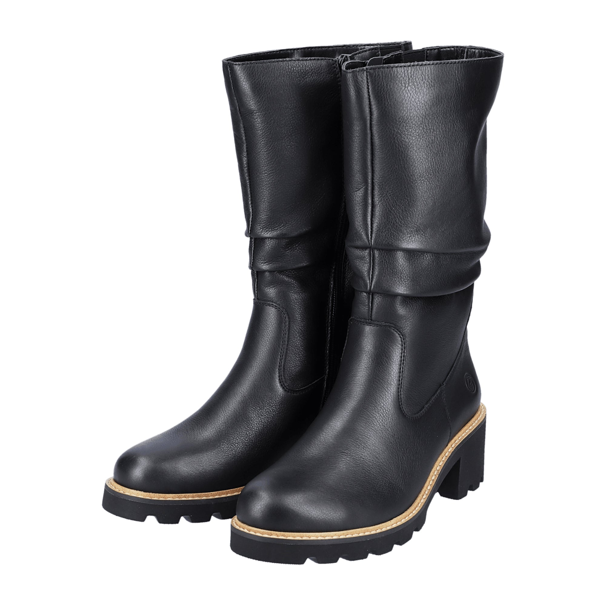 Remonte Women's Black Leather High Shaft Boots with Warm Lining and Zip Closure