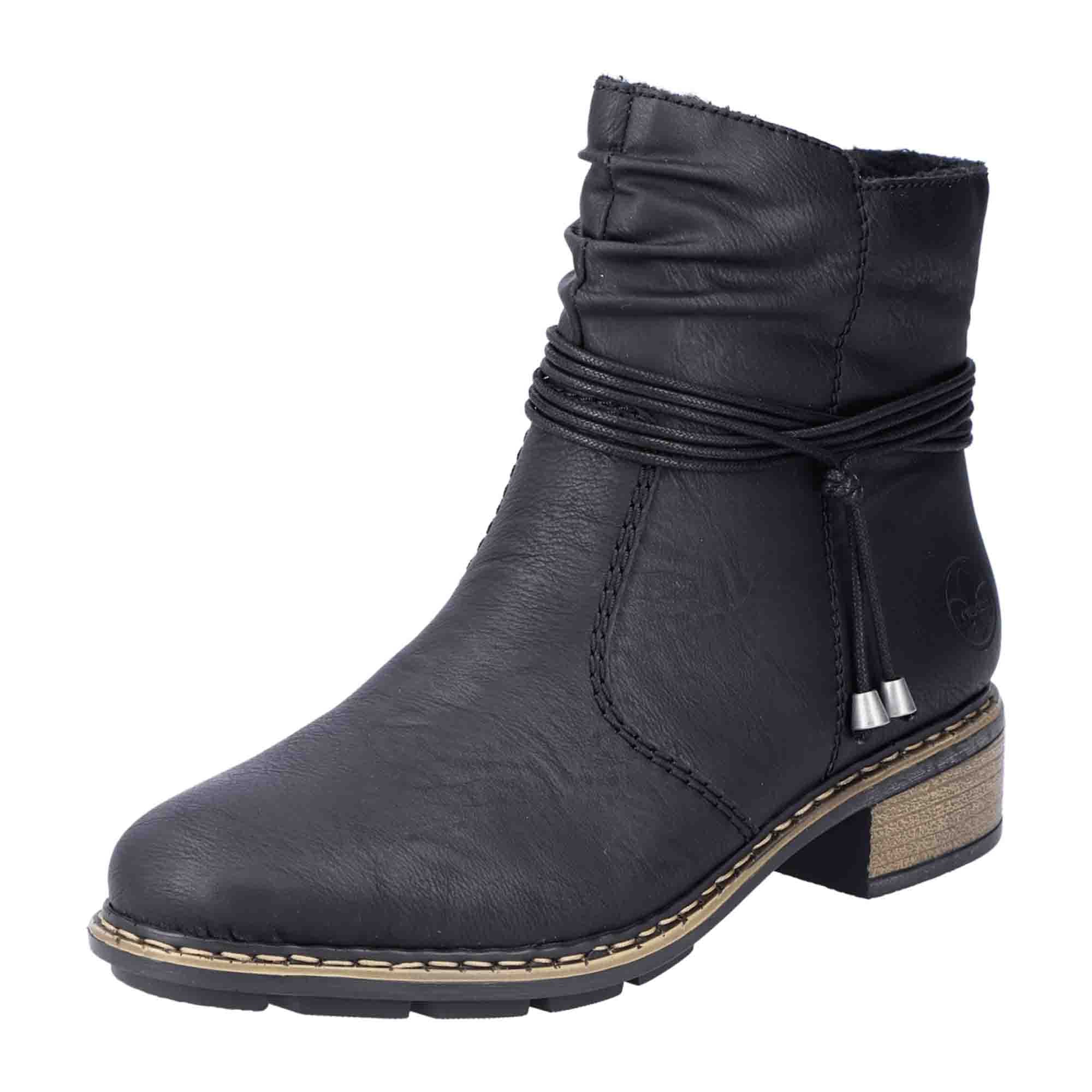 Rieker HWK Women's Black Boots with Block Heel and Warm Textile Lining