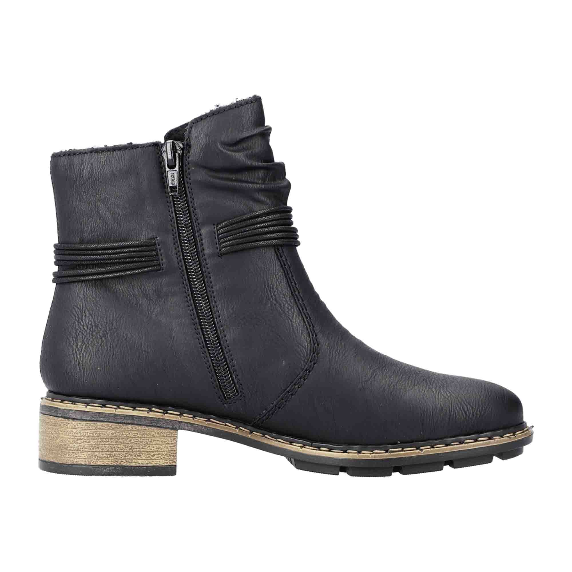 Rieker HWK Women's Black Boots with Block Heel and Warm Textile Lining