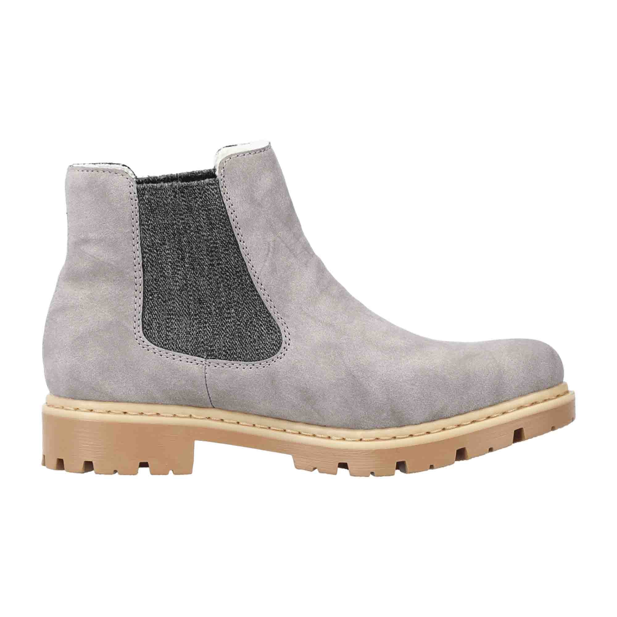 Rieker Women's Gray Chelsea Boots with Warm Lining and Slip-On Design