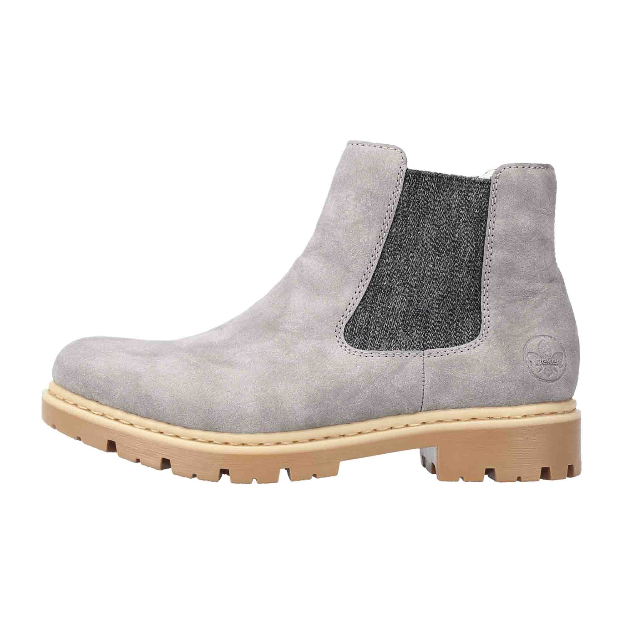 Rieker Women's Gray Chelsea Boots with Warm Lining and Slip-On Design