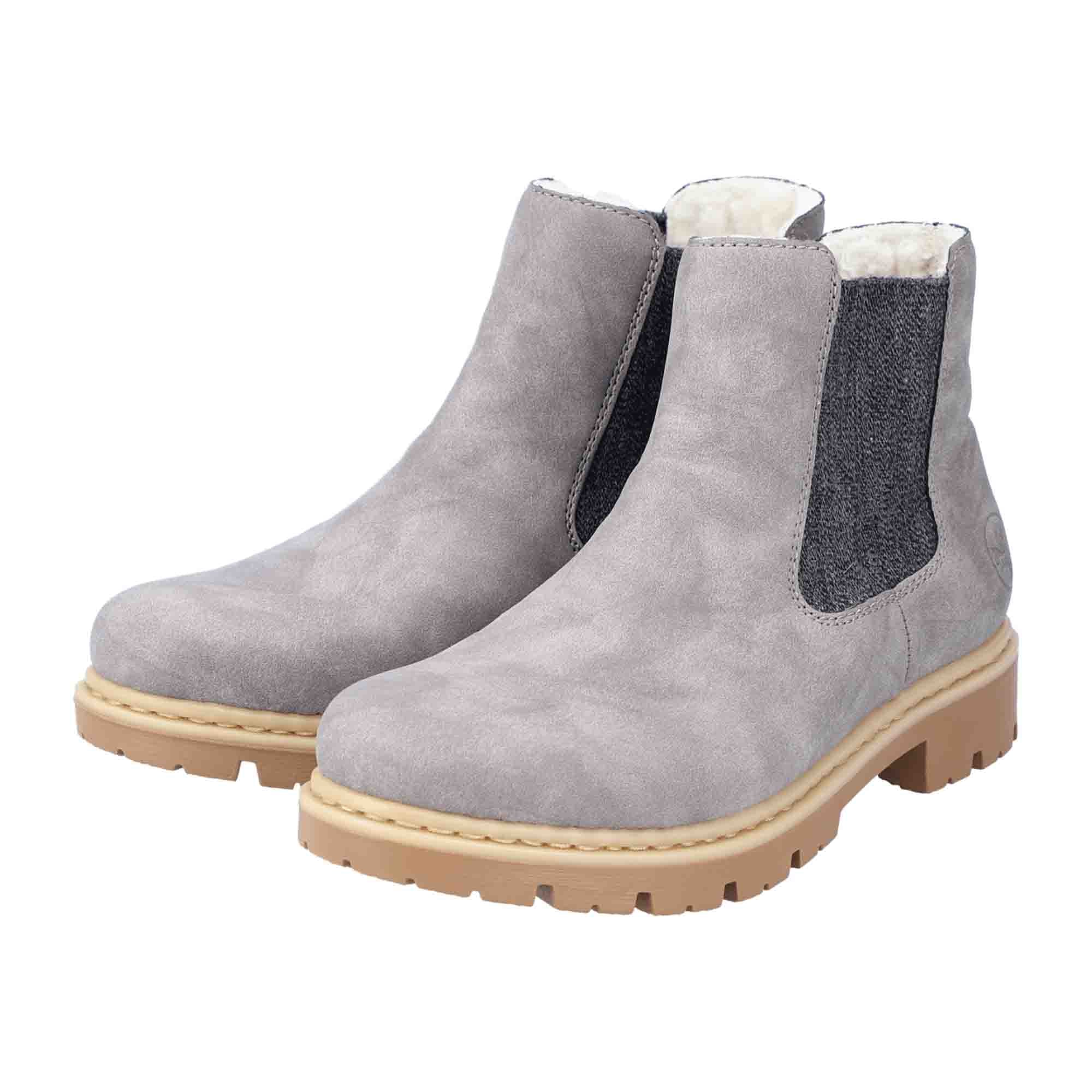 Rieker Women's Gray Chelsea Boots with Warm Lining and Slip-On Design