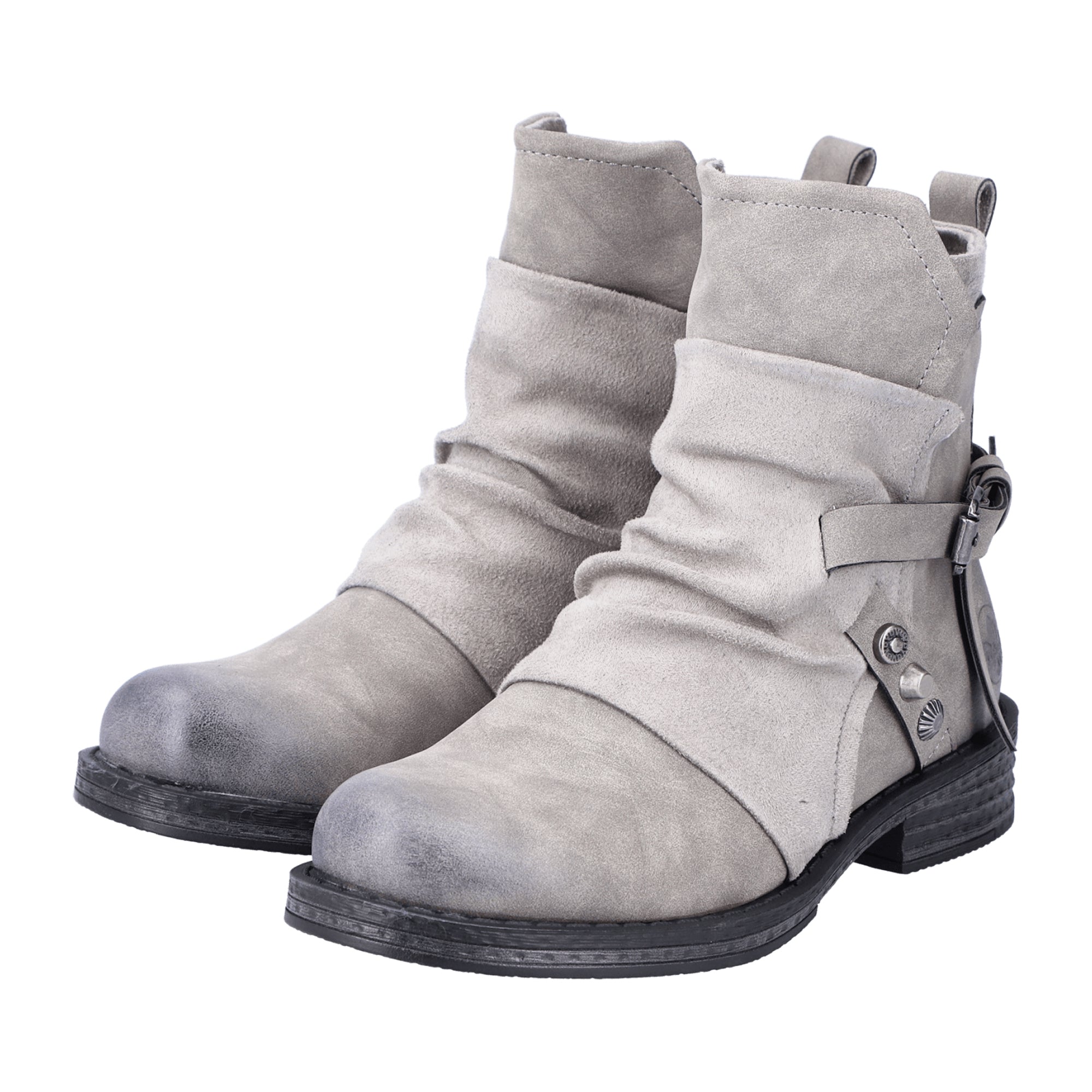Rieker Women's Gray Ankle Boots with Side Zipper and Buckle Detail