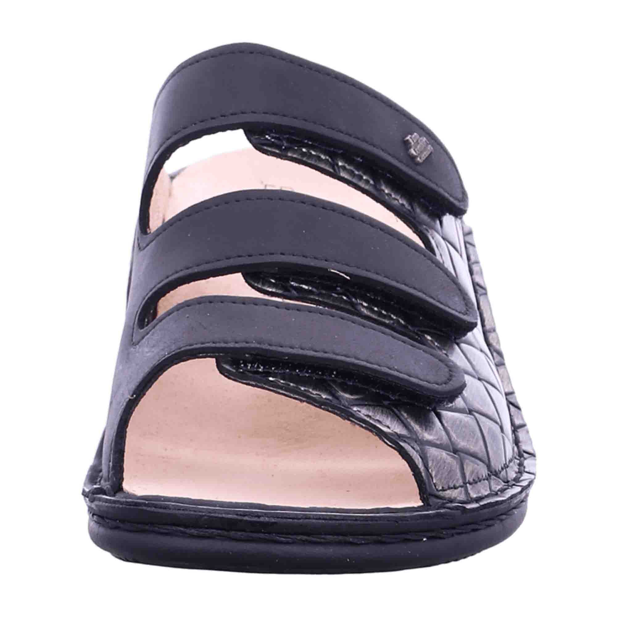 Finn Comfort Pisa Women's Sandals - Black Leather Slide Sandals with Adjustable Straps and Comfortable Insole