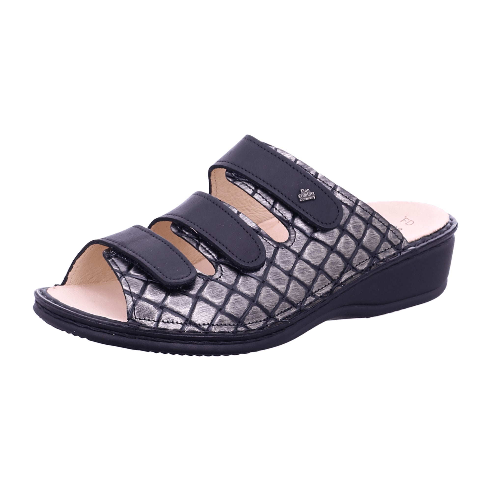 Finn Comfort Pisa Women's Sandals - Black Leather Slide Sandals with Adjustable Straps and Comfortable Insole