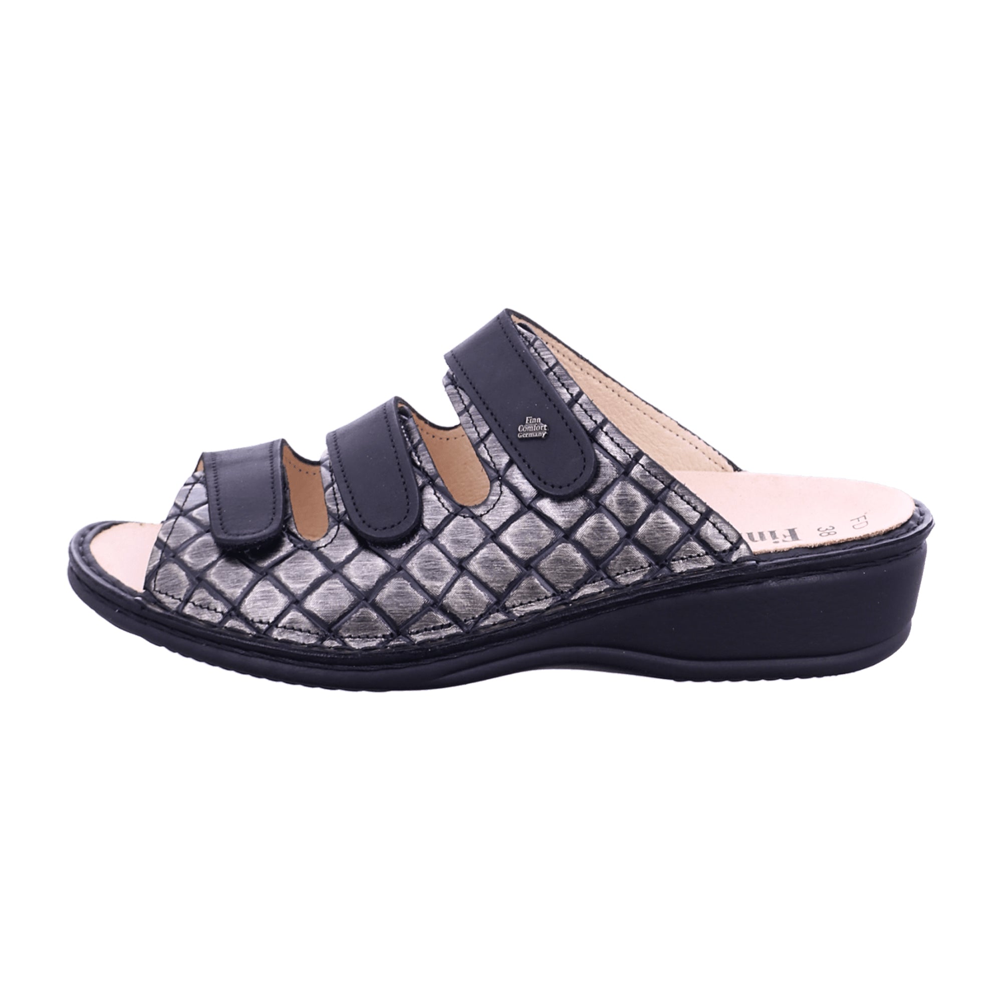 Finn Comfort Pisa Women's Sandals - Black Leather Slide Sandals with Adjustable Straps and Comfortable Insole