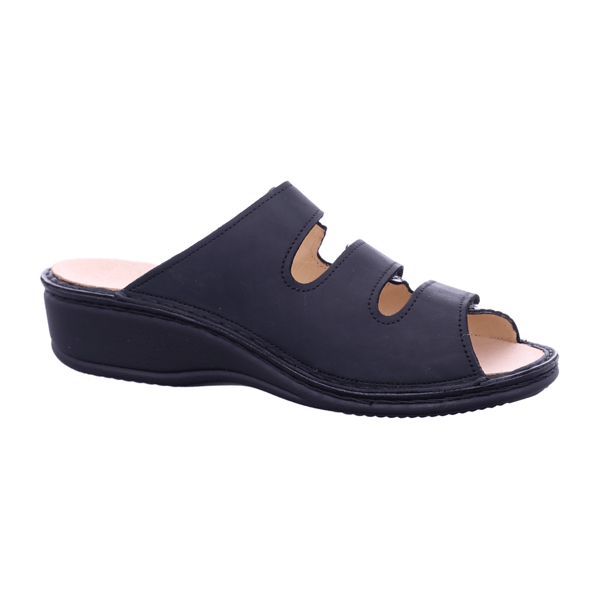 Finn Comfort Pisa Women's Sandals - Black Leather Slide Sandals with Adjustable Straps and Comfortable Insole
