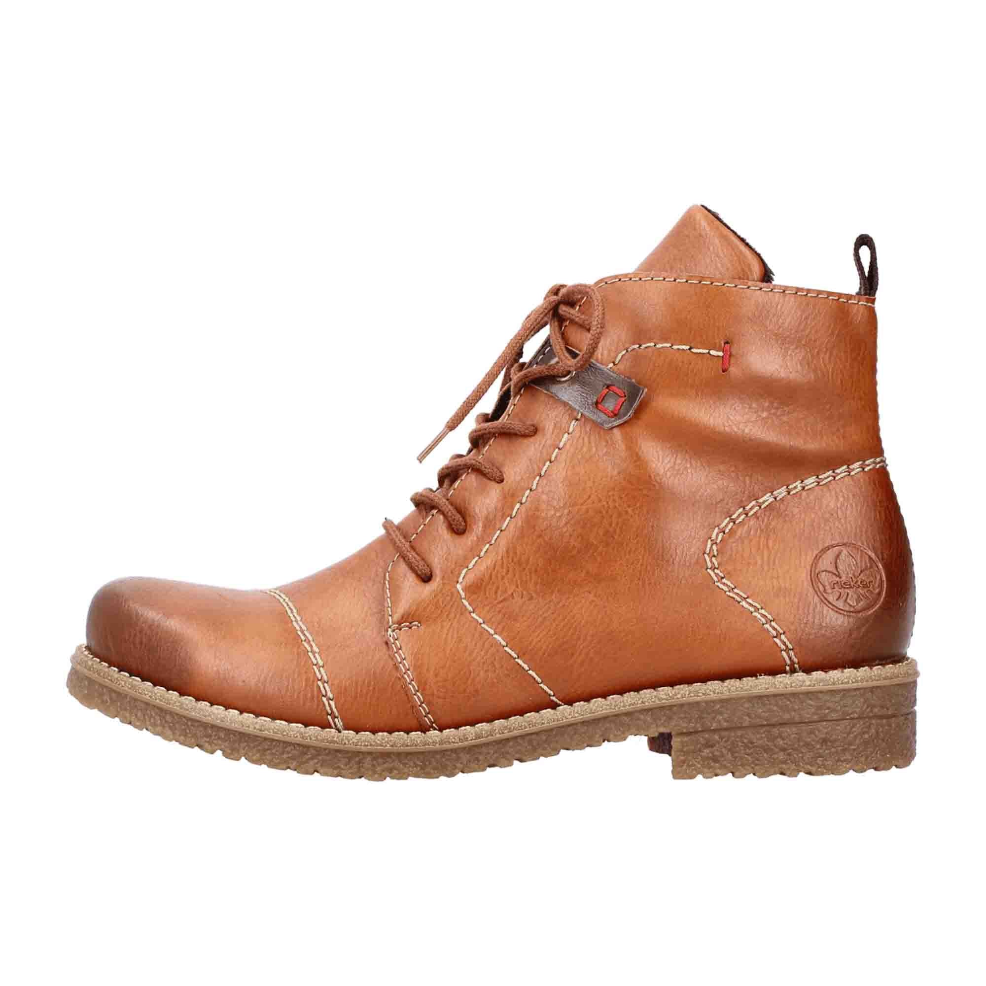 Rieker Women's Brown Lace-Up Ankle Boots with Warm Lining and Zip Closure