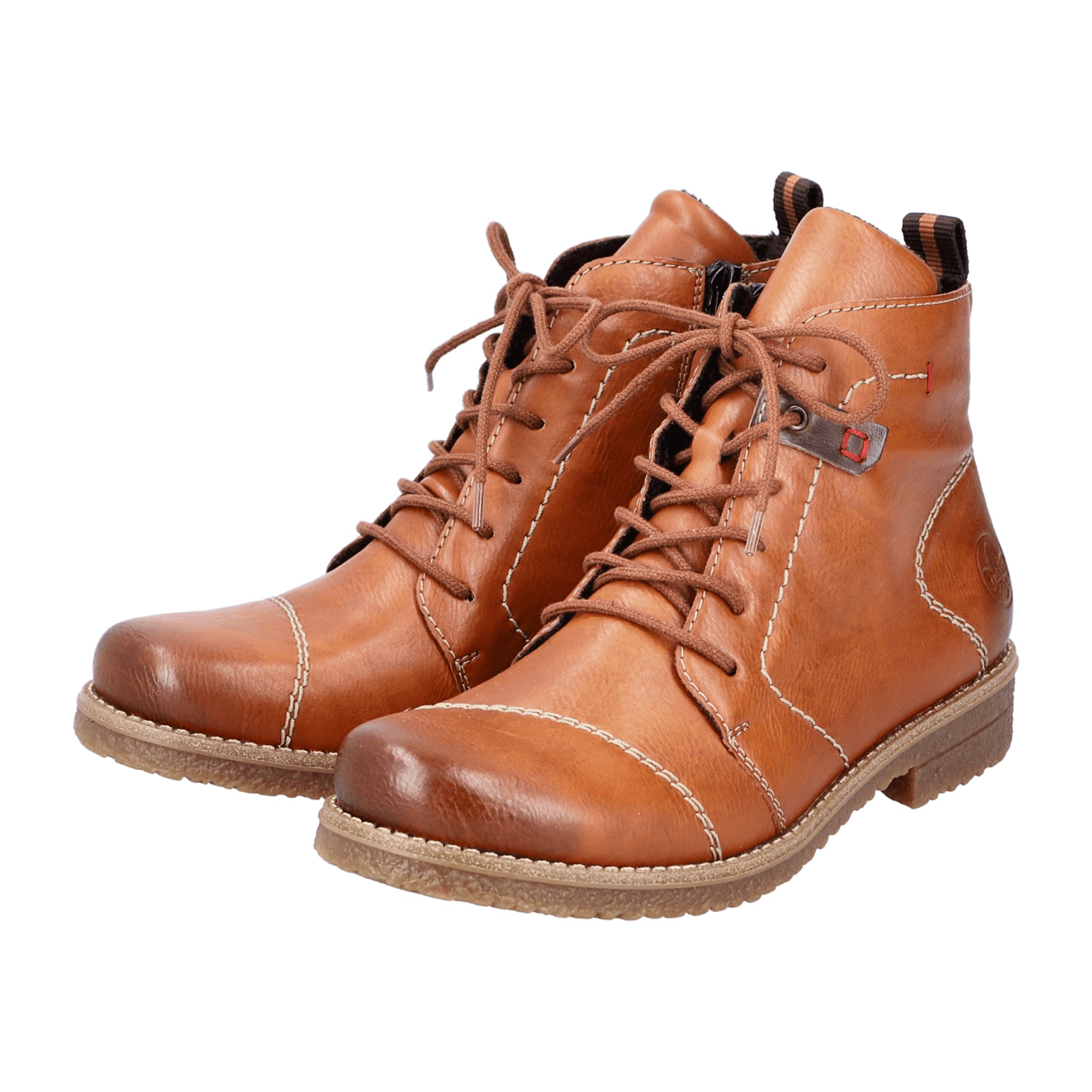 Rieker Women's Brown Lace-Up Ankle Boots with Warm Lining and Zip Closure