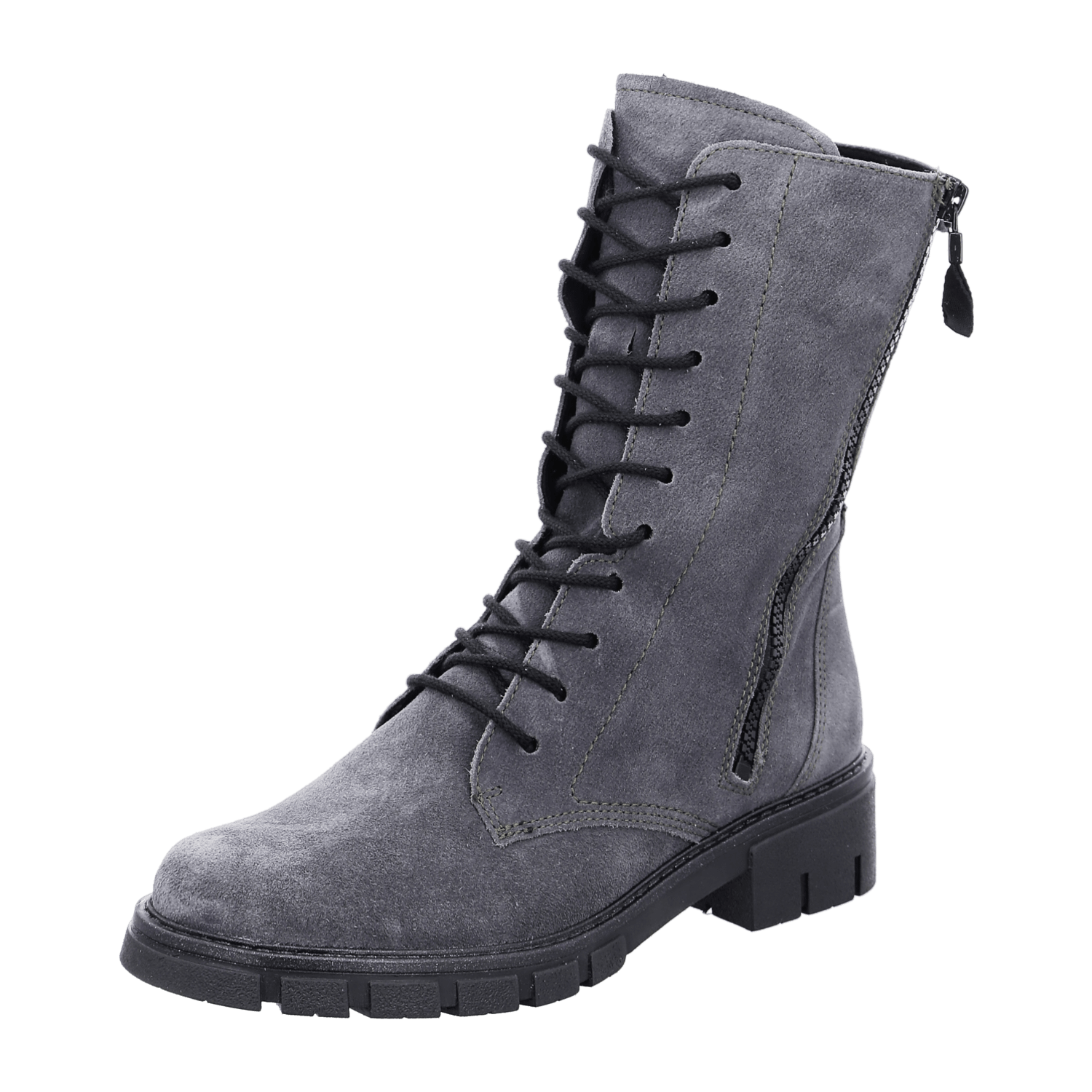 ARA DOVER Women's Boots in Grey Velour Leather with Zipper Classic Boots with Winter Lining and Round Toe