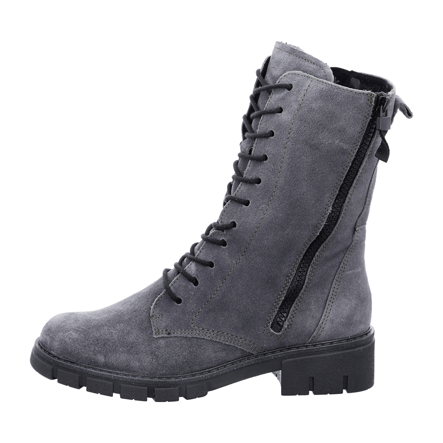 ARA DOVER Women's Boots in Grey Velour Leather with Zipper Classic Boots with Winter Lining and Round Toe