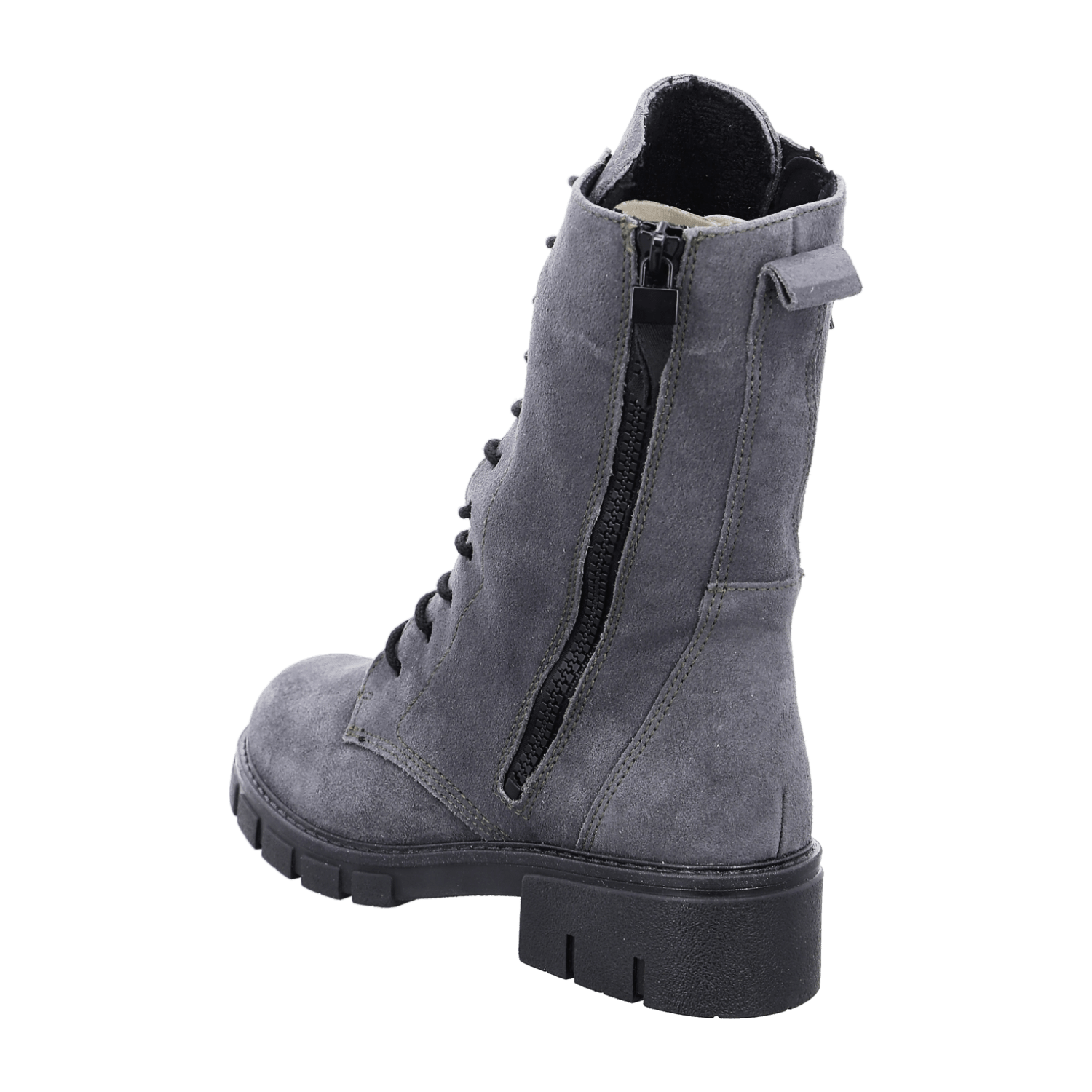 ARA DOVER Women's Boots in Grey Velour Leather with Zipper Classic Boots with Winter Lining and Round Toe