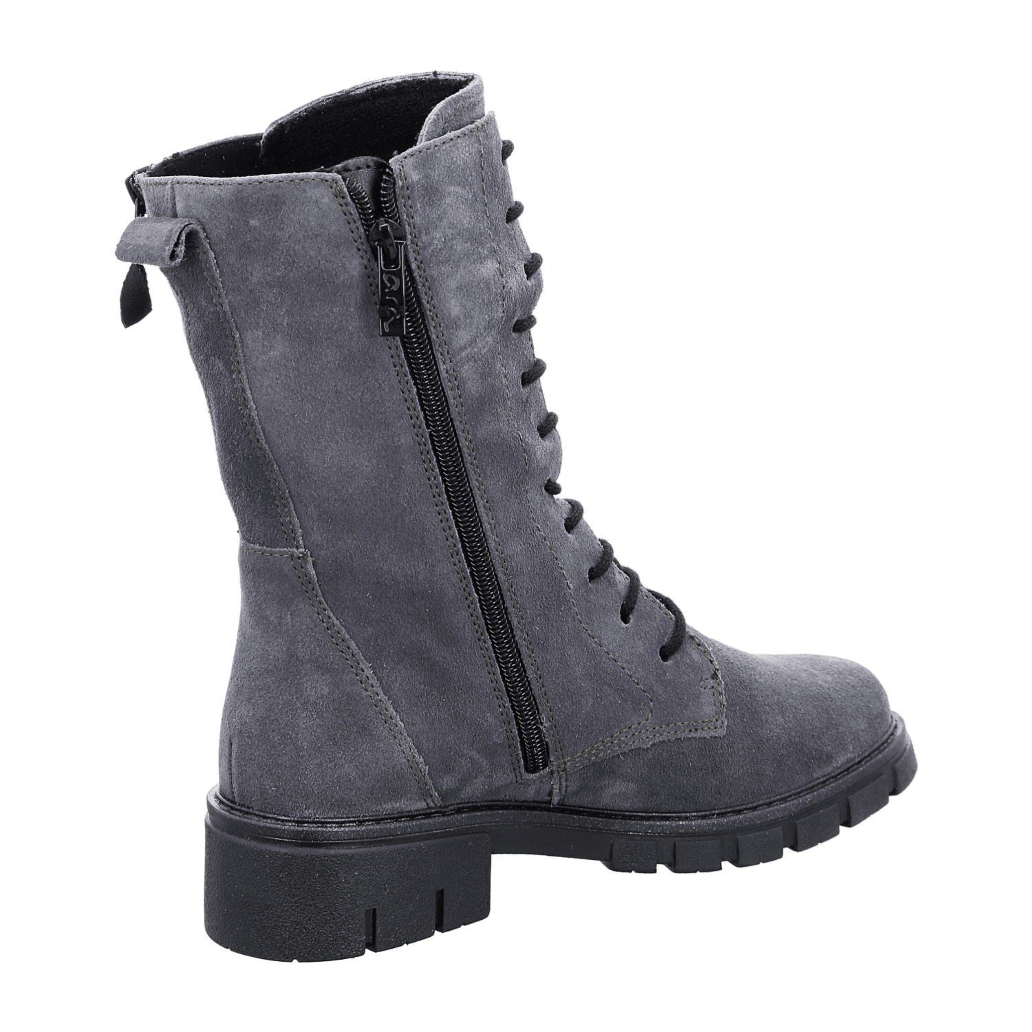 ARA DOVER Women's Boots in Grey Velour Leather with Zipper Classic Boots with Winter Lining and Round Toe