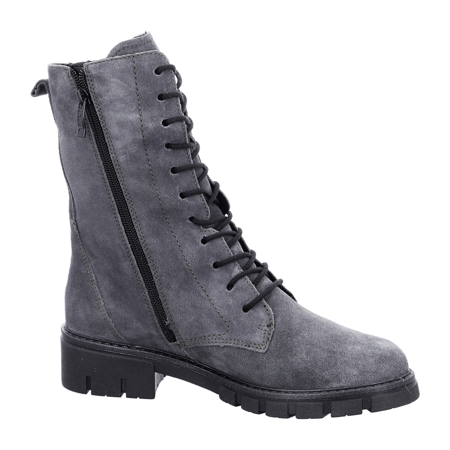 ARA DOVER Women's Boots in Grey Velour Leather with Zipper Classic Boots with Winter Lining and Round Toe