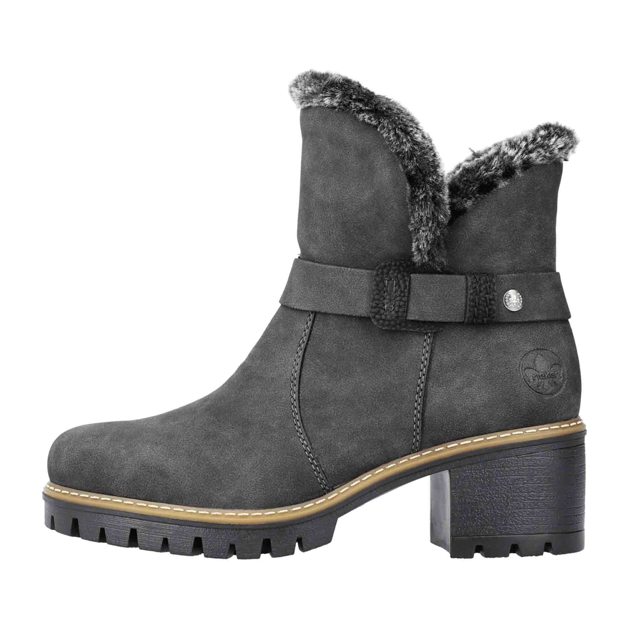 Rieker Women's Classic Gray Ankle Boots with Warm Lining and Side Zipper