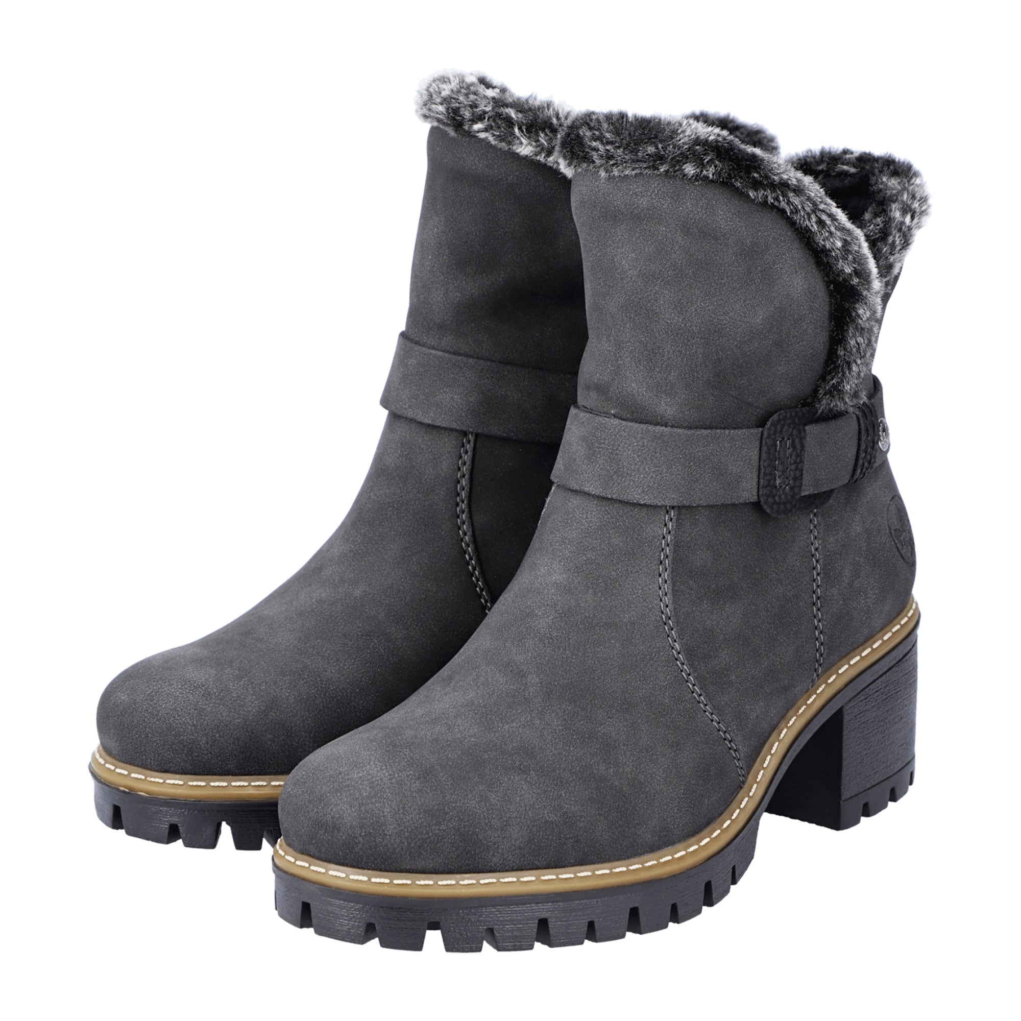 Rieker Women's Classic Gray Ankle Boots with Warm Lining and Side Zipper