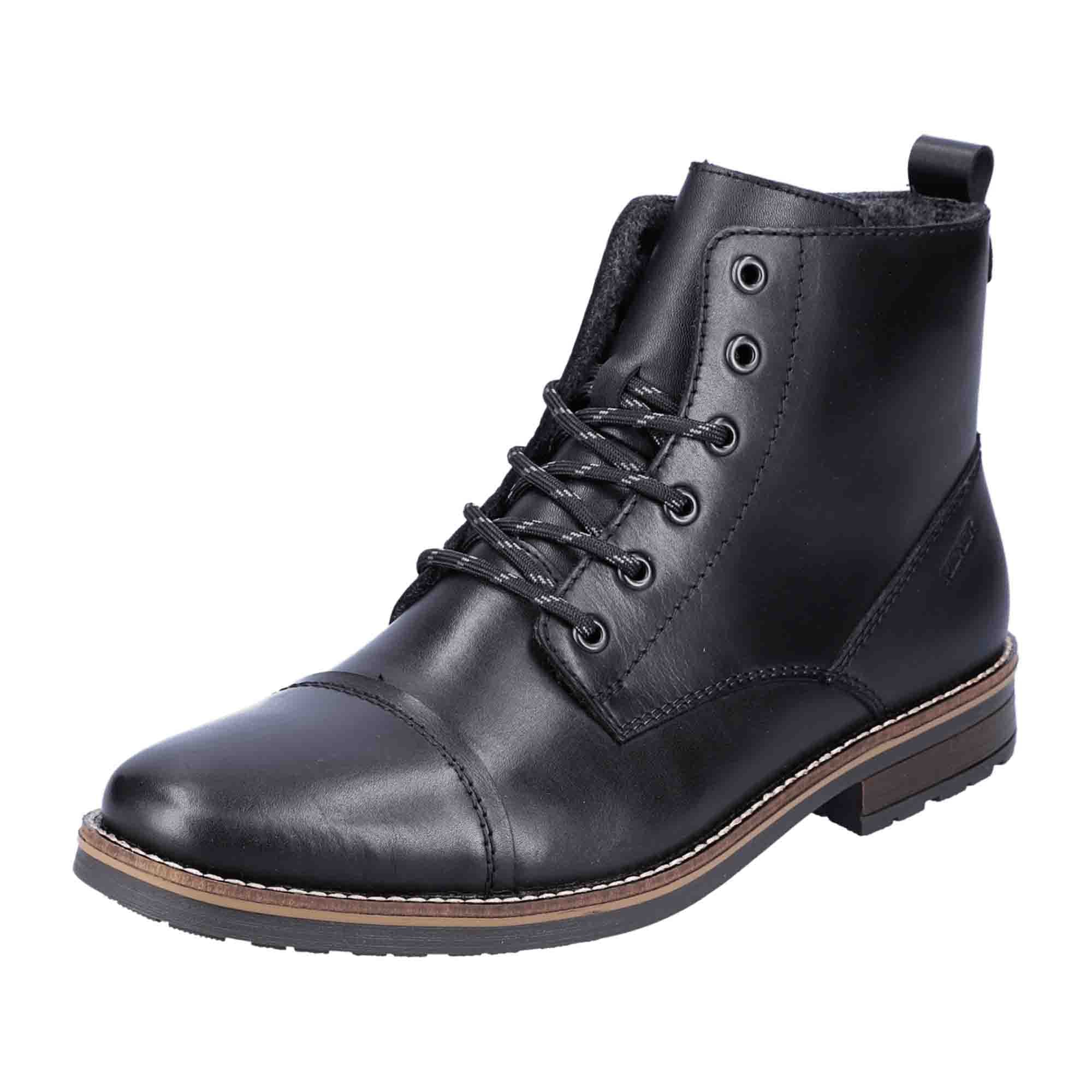 Rieker Men's Black Leather Lace-Up Boots Warm Lined for Fall Winter Fast Shipping