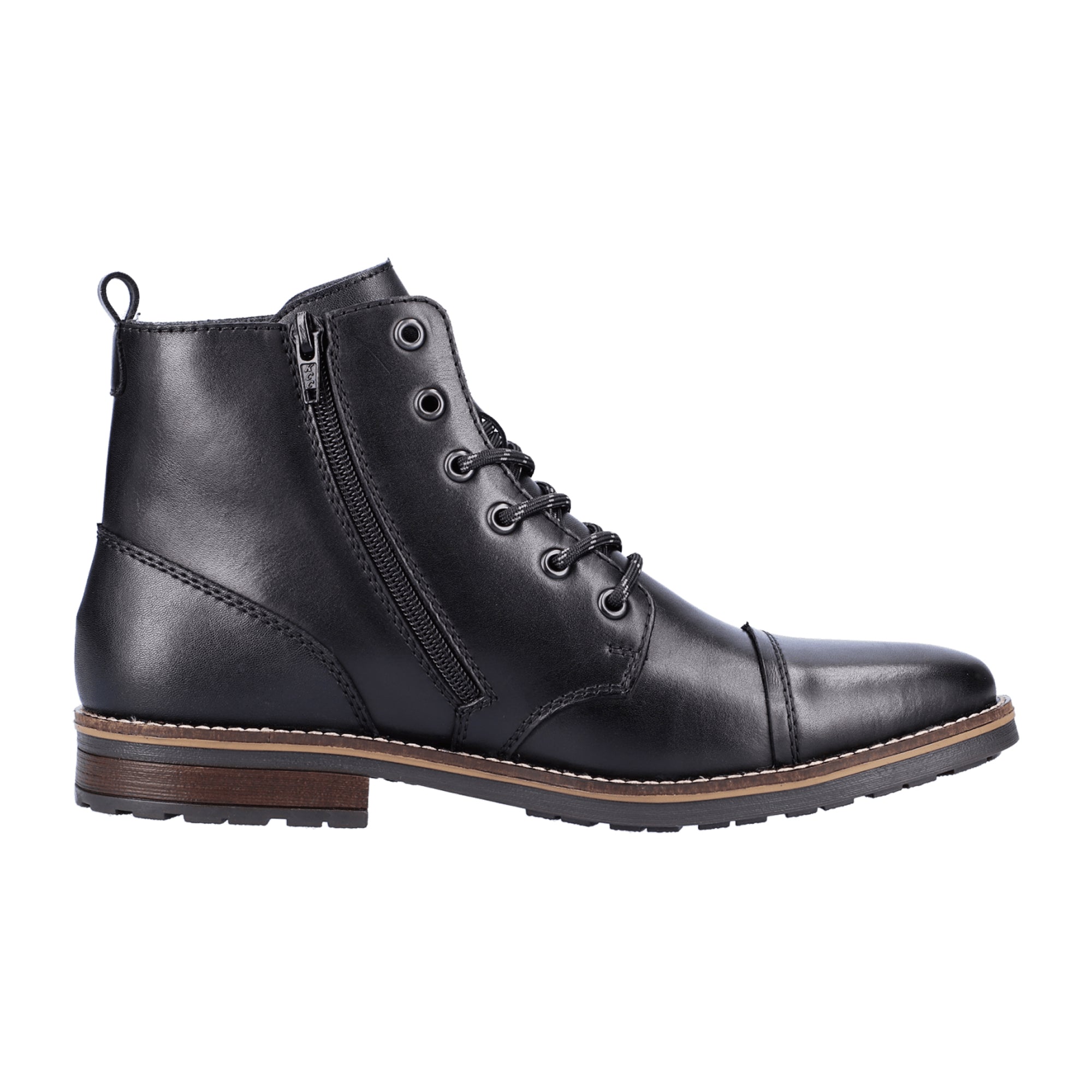 Rieker Men's Black Leather Lace-Up Boots Warm Lined for Fall Winter Fast Shipping