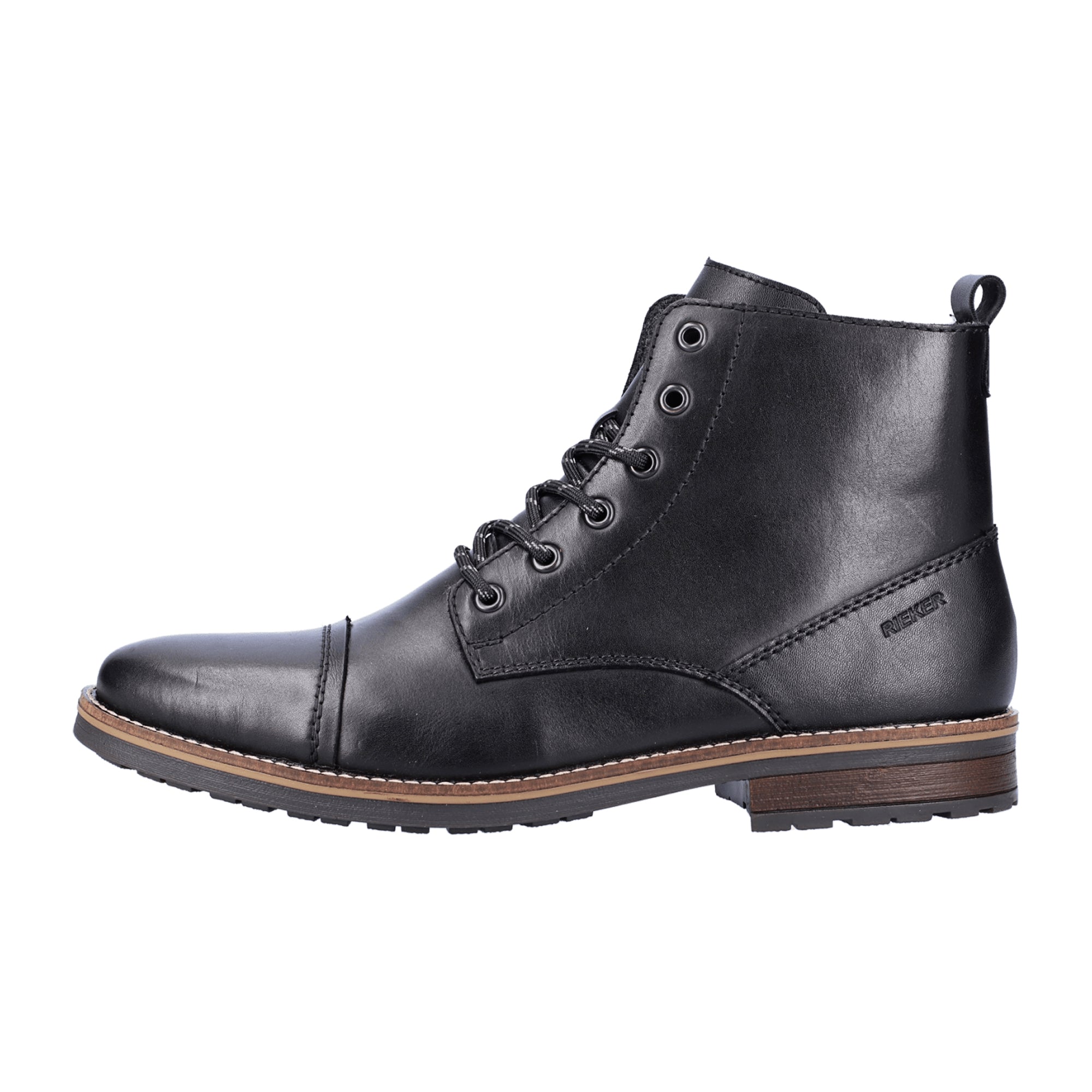 Rieker Men's Black Leather Lace-Up Boots Warm Lined for Fall Winter Fast Shipping