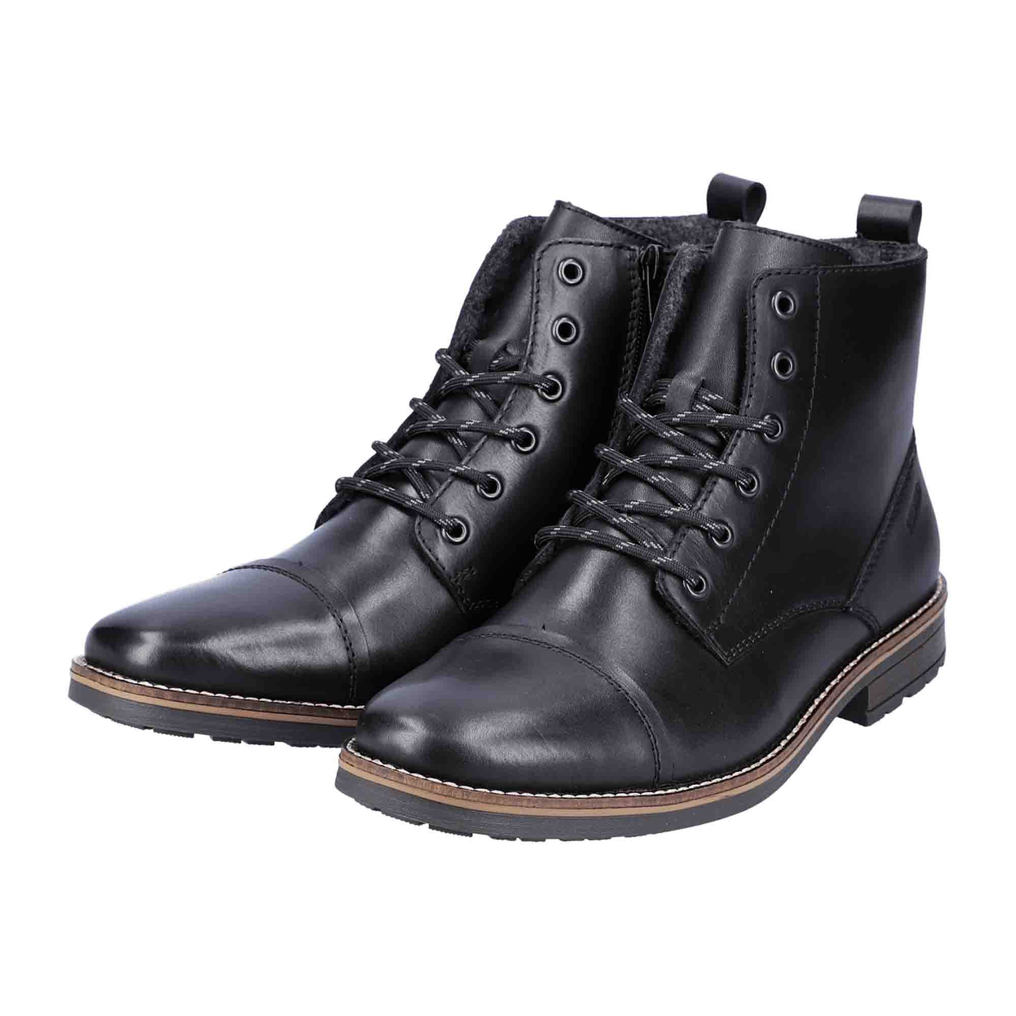 Rieker Men's Black Leather Lace-Up Boots Warm Lined for Fall Winter Fast Shipping