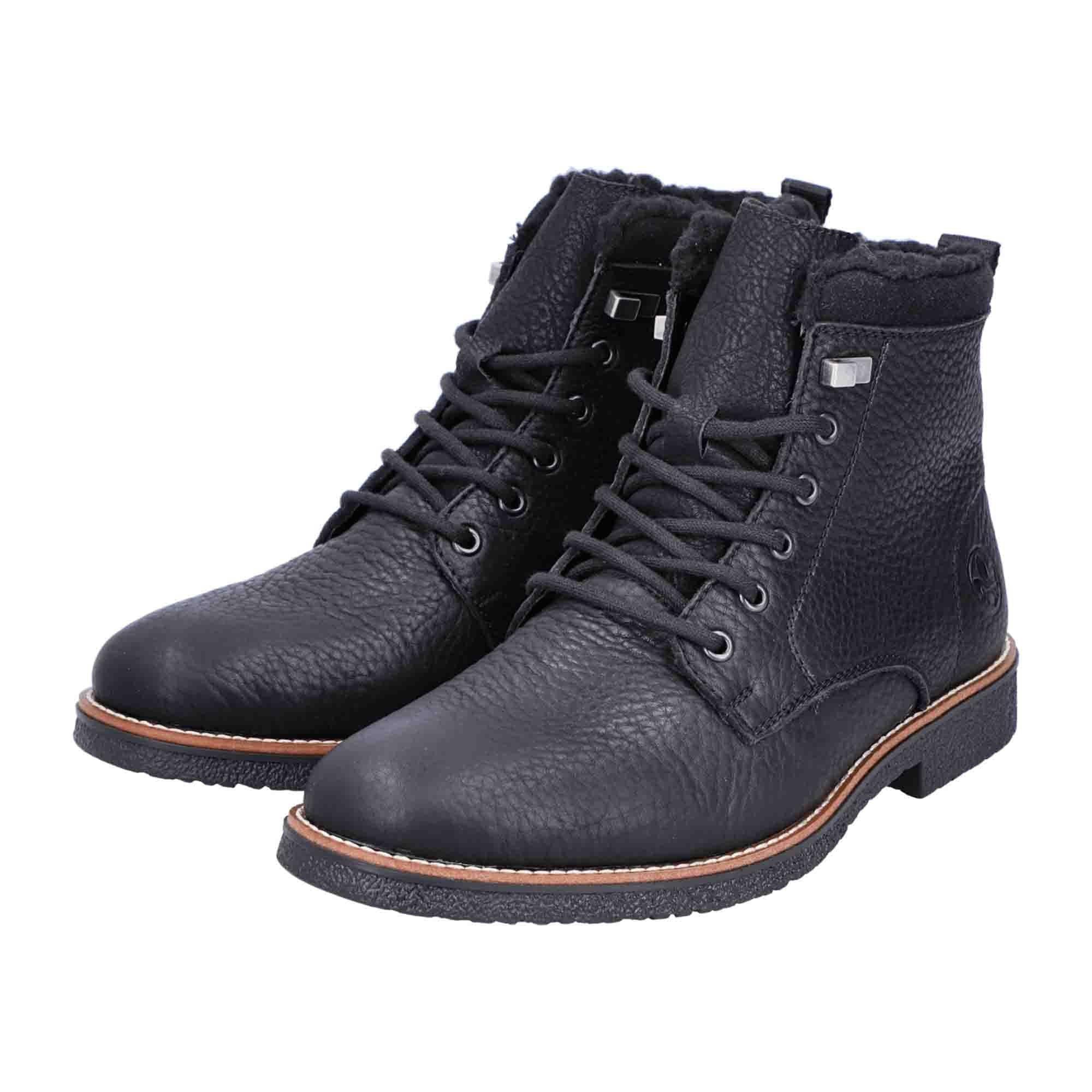 Rieker Black Men's Lace-Up Ankle Boots Comfortable Warm Winter Shoes