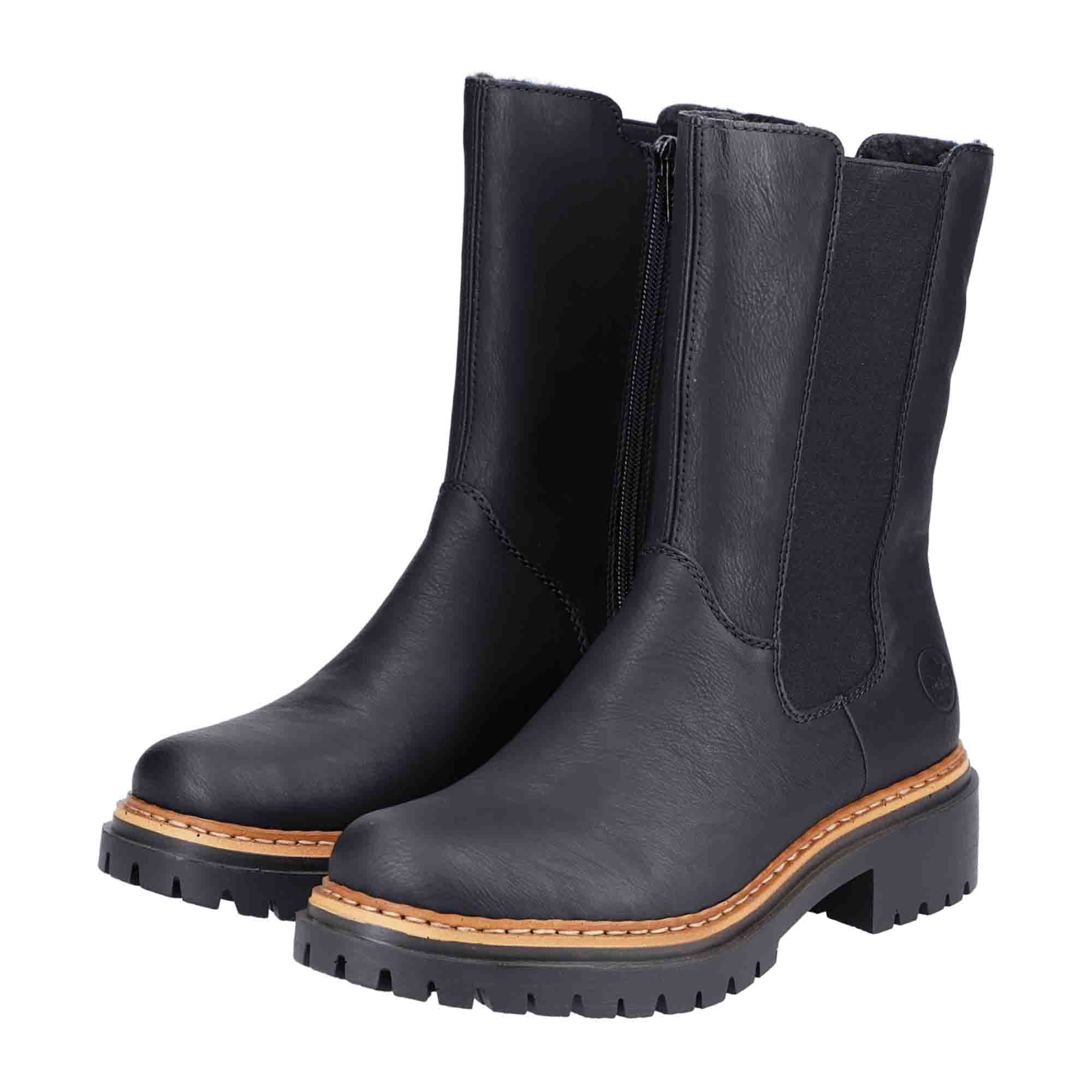 Rieker Women's Black Chelsea Boots with Warm Lining and Side Zipper