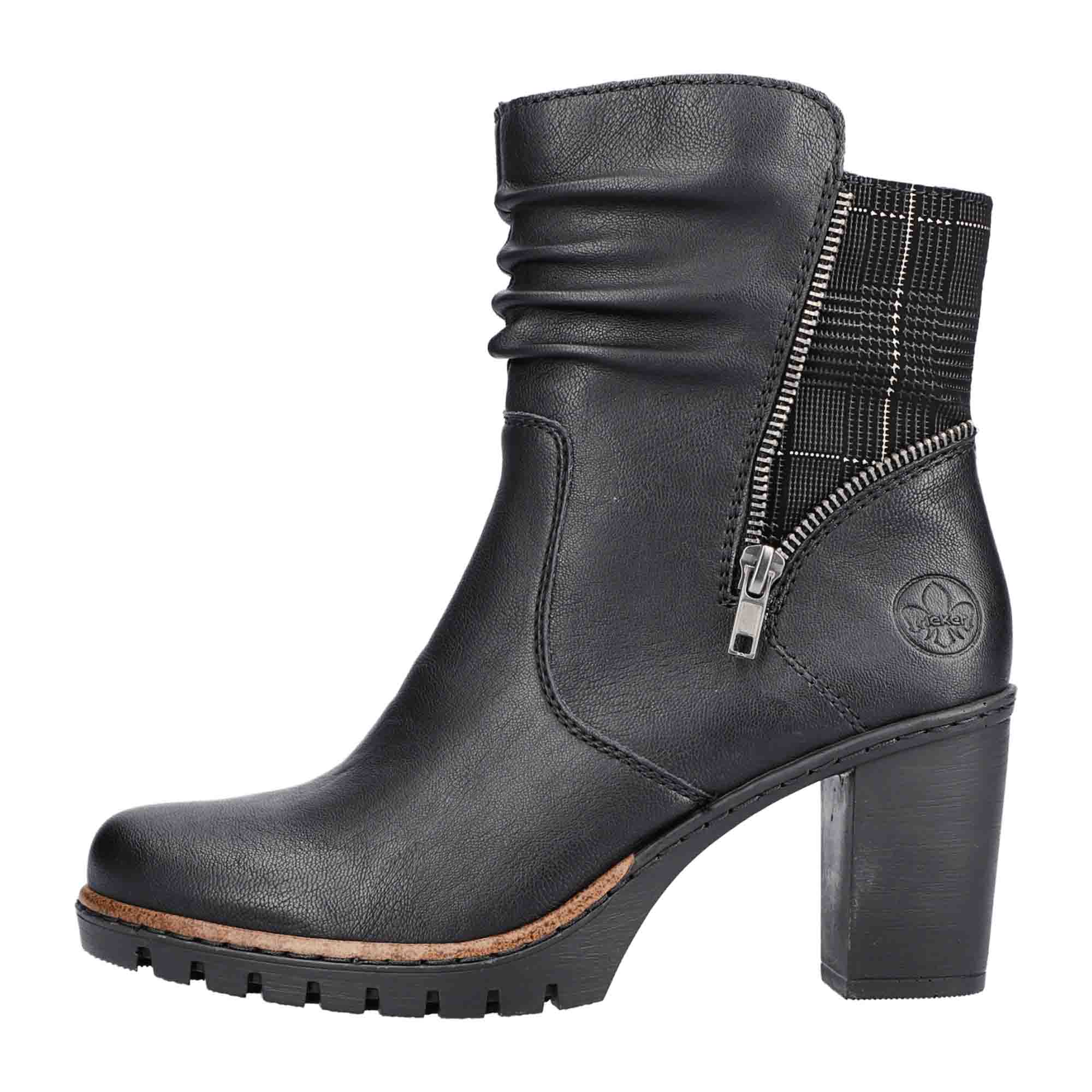 Rieker Morelia Black Women's Ankle Boots with Zipper and Decorative Bands