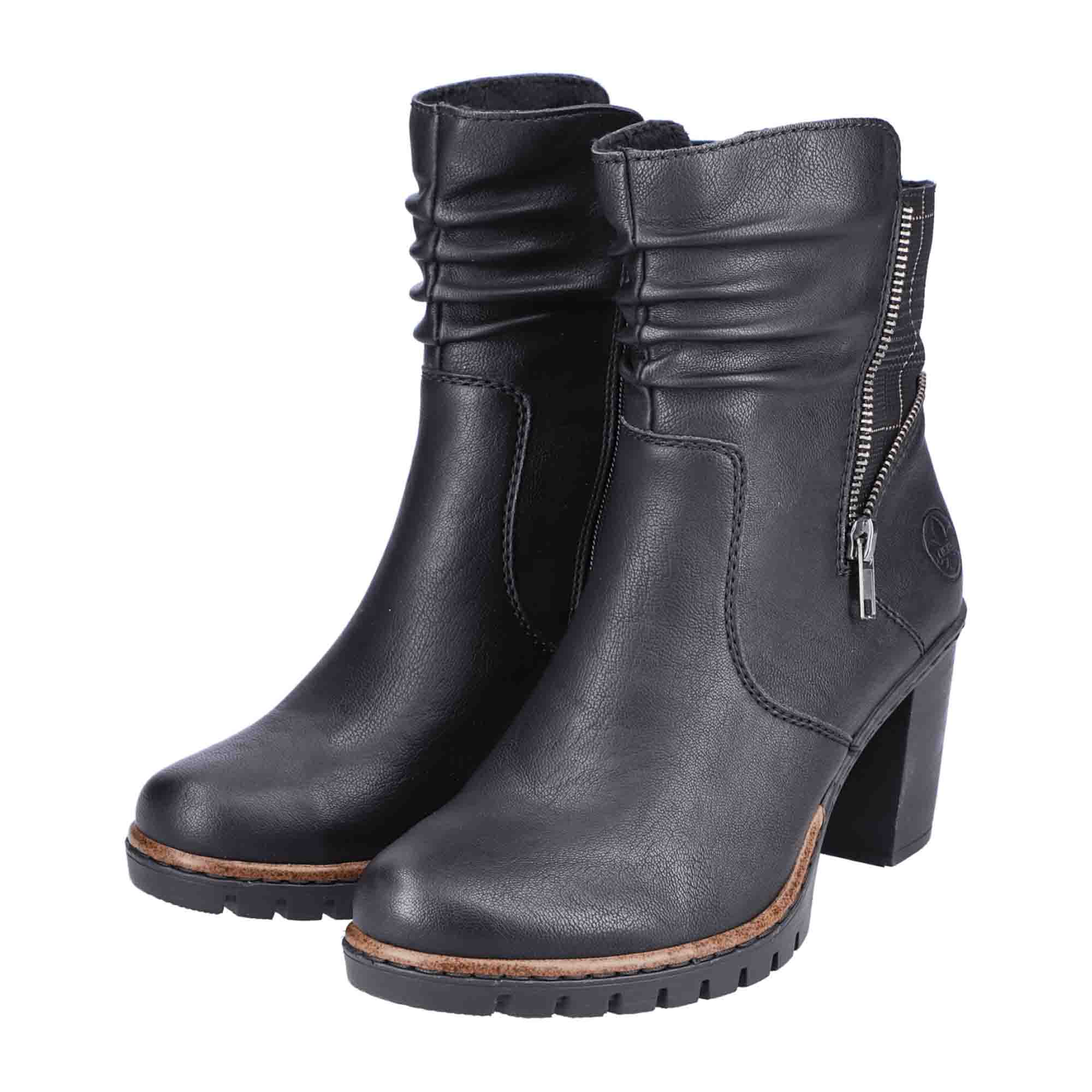 Rieker Morelia Black Women's Ankle Boots with Zipper and Decorative Bands