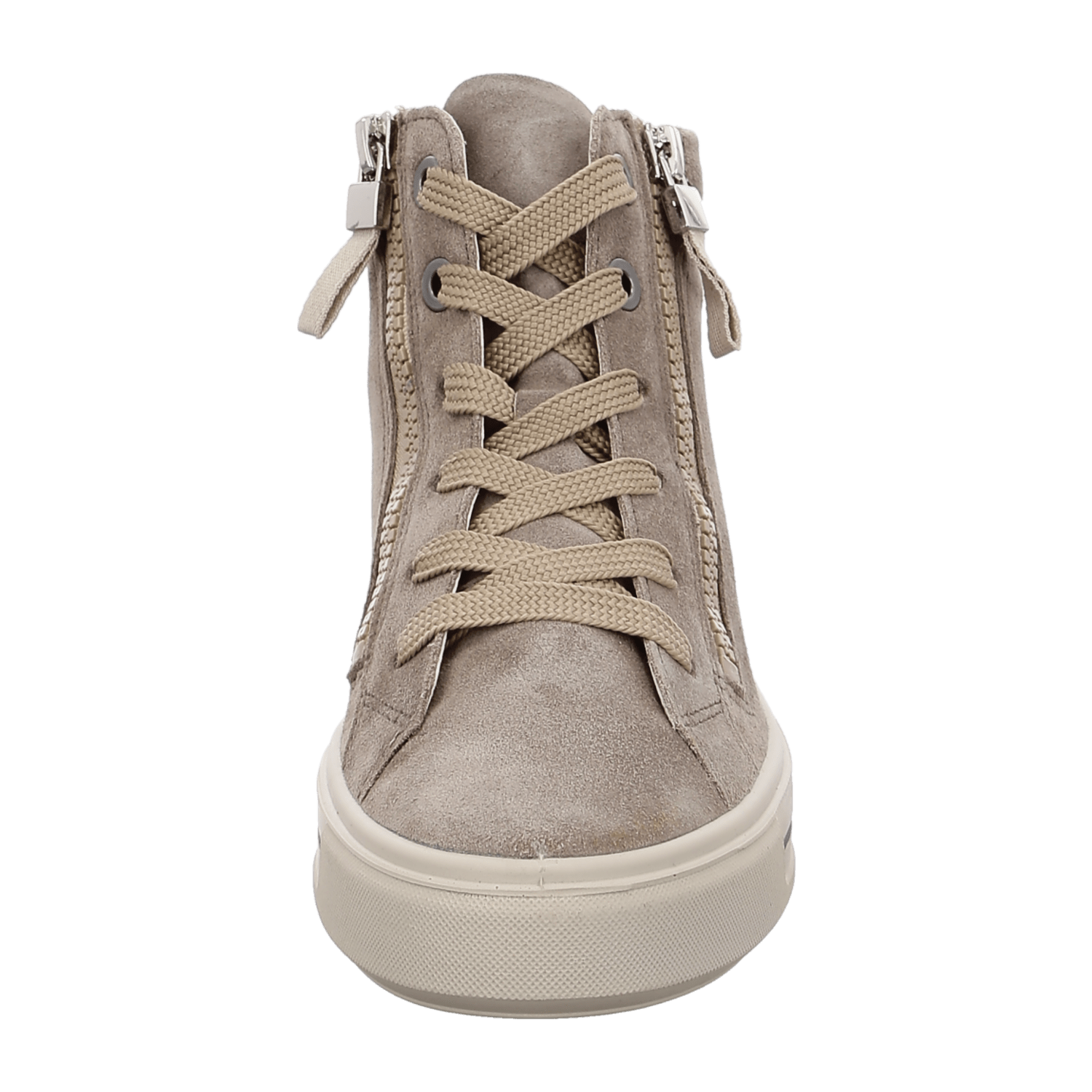 ARA Women's Velour Leather High-Top Sneakers with Lace-Up Closure and Rubber Sole in Beige