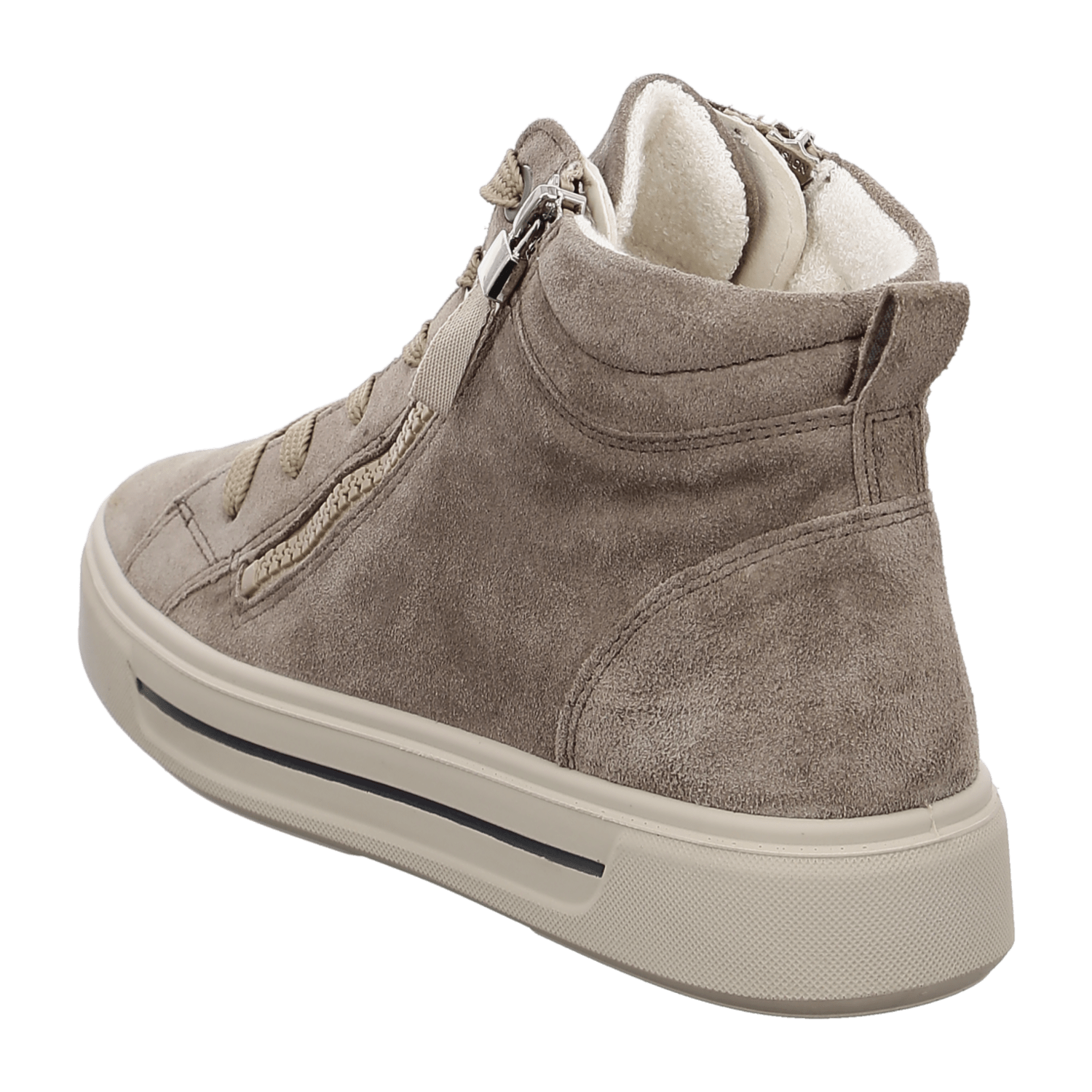ARA Women's Velour Leather High-Top Sneakers with Lace-Up Closure and Rubber Sole in Beige