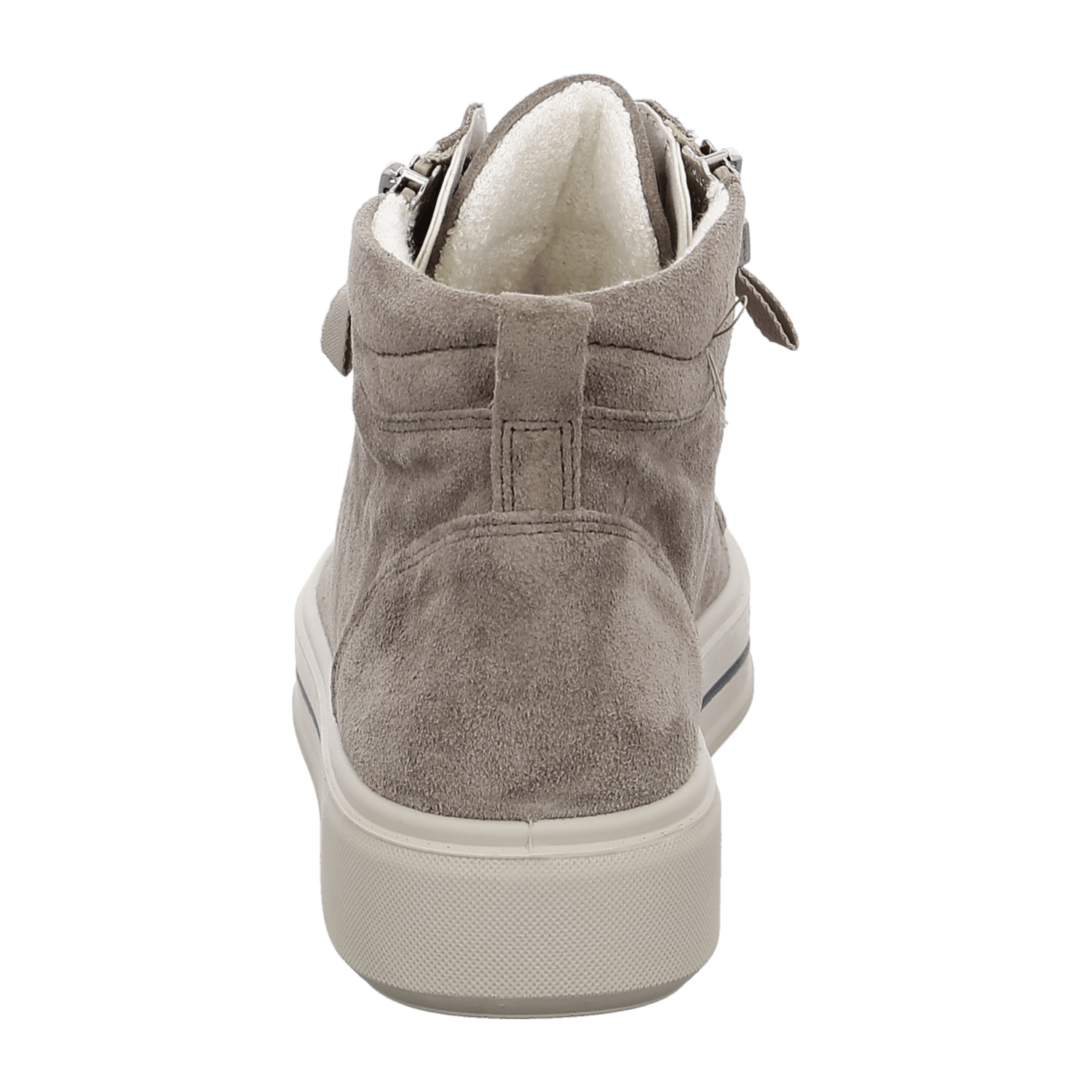 ARA Women's Velour Leather High-Top Sneakers with Lace-Up Closure and Rubber Sole in Beige