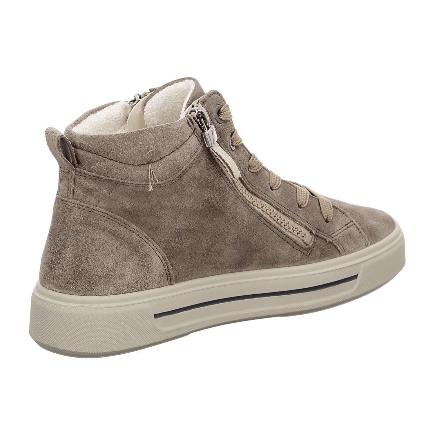 ARA Women's Velour Leather High-Top Sneakers with Lace-Up Closure and Rubber Sole in Beige