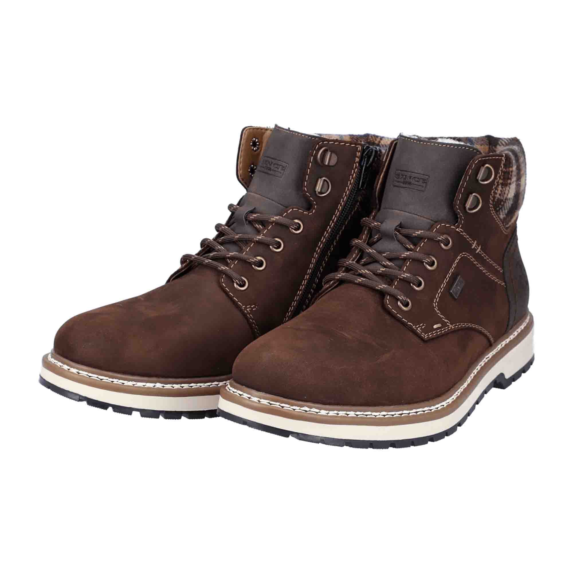 Rieker Men's Brown Lace-Up Ankle Boots F3812-27 Leather Textile Warm Lined Shoes