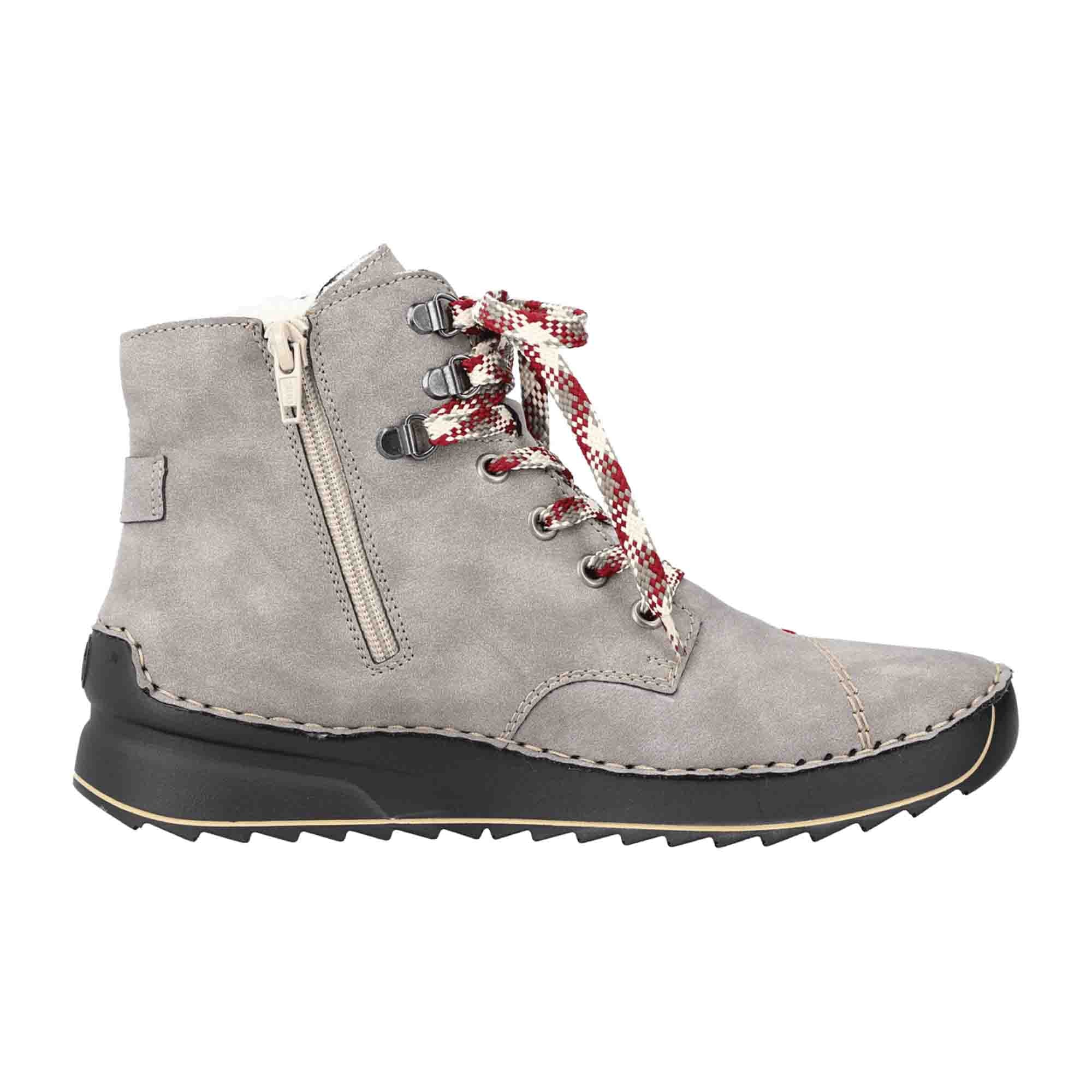 Rieker Women's Gray Lace-Up Ankle Boots with Warm Lining and Zipper