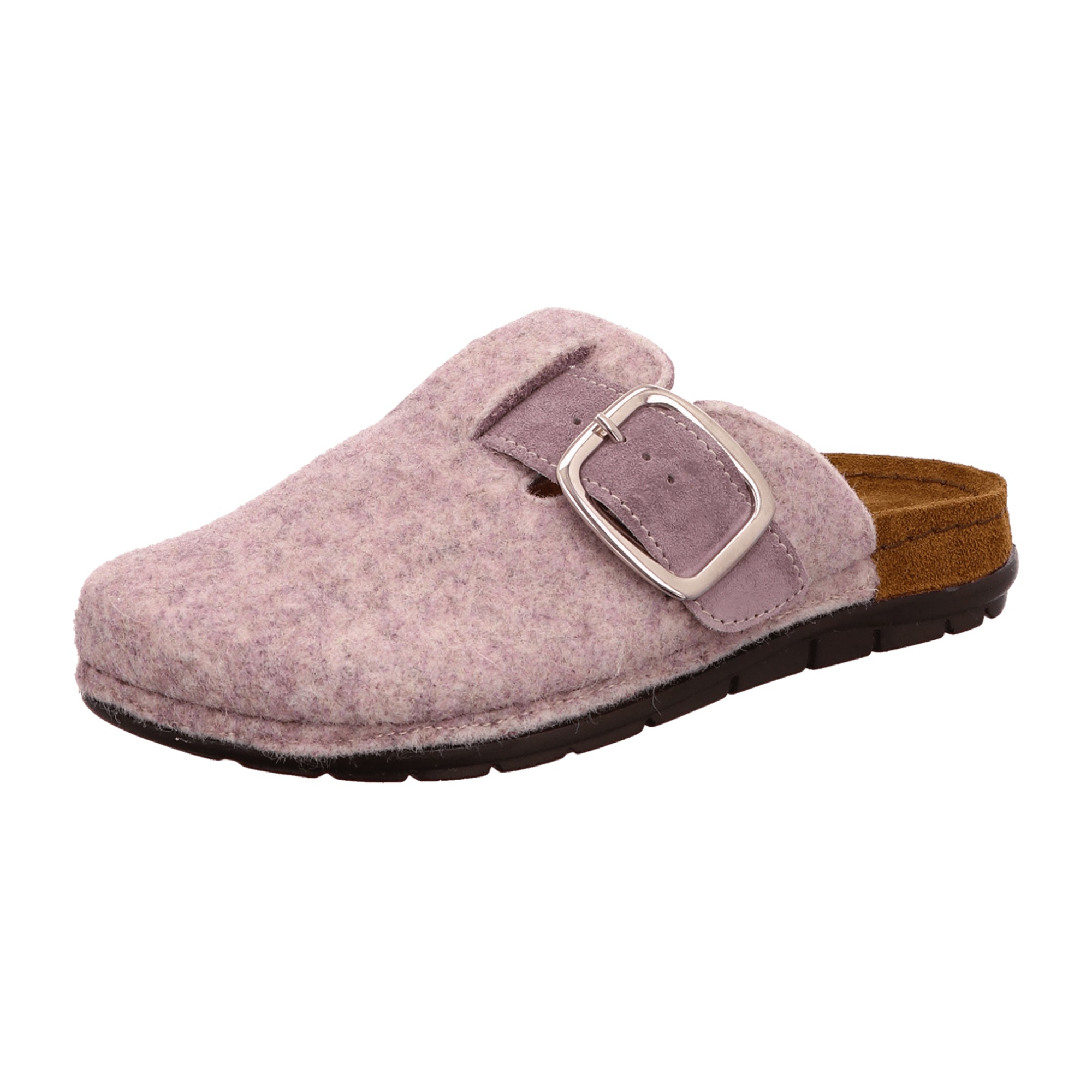 Rohde Women's Pink Felt Slippers with Buckle Flat Heel Round Toe