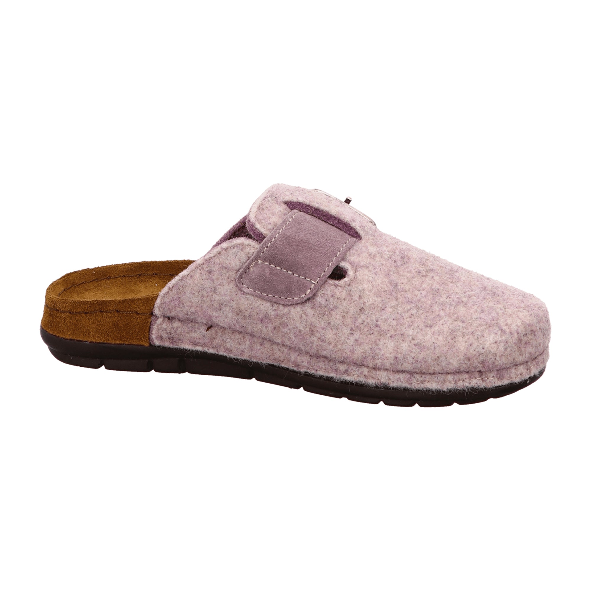 Rohde Women's Pink Felt Slippers with Buckle Flat Heel Round Toe