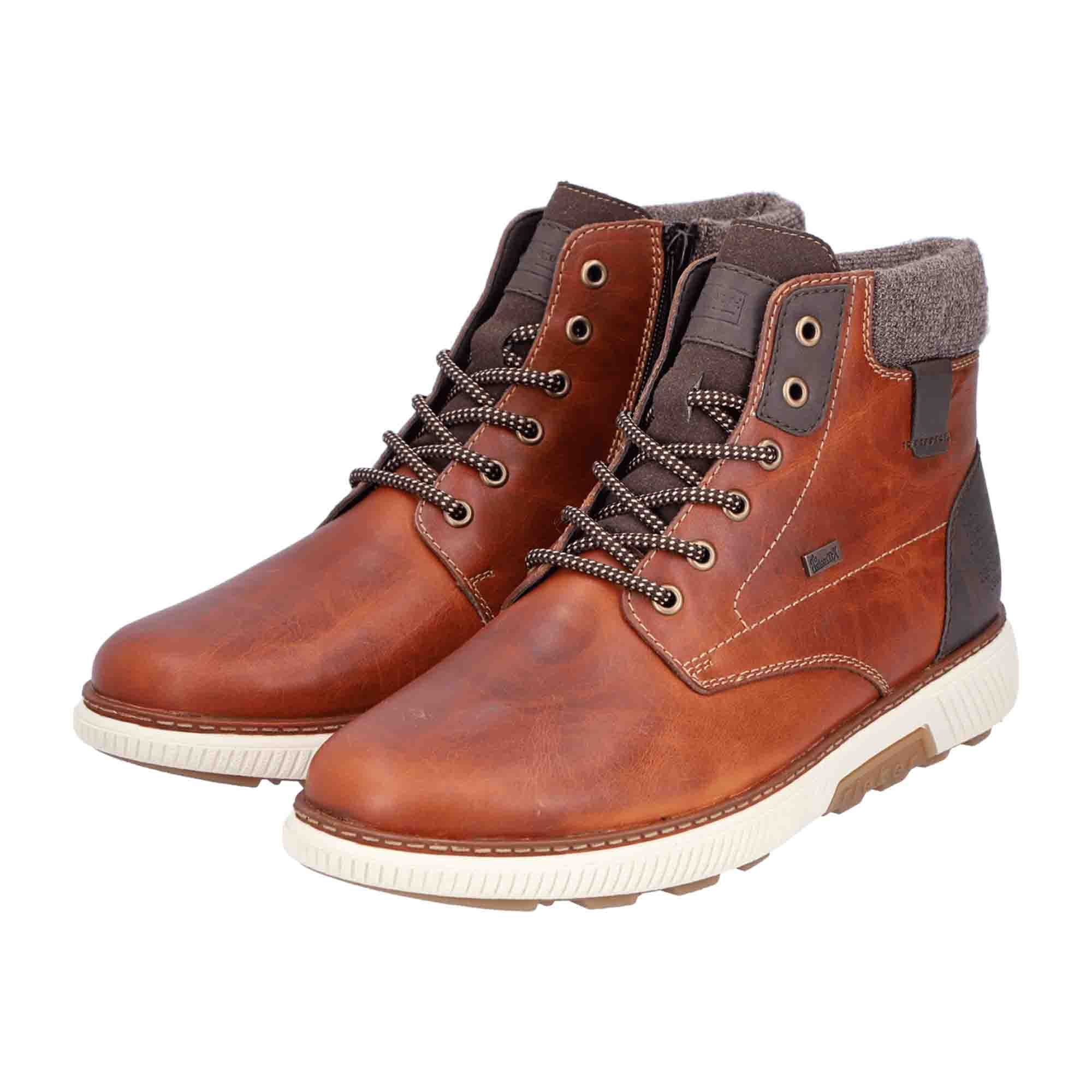 Rieker Men's Brown Winter Boots with Zipper and Laces, Warm and Water Resistant