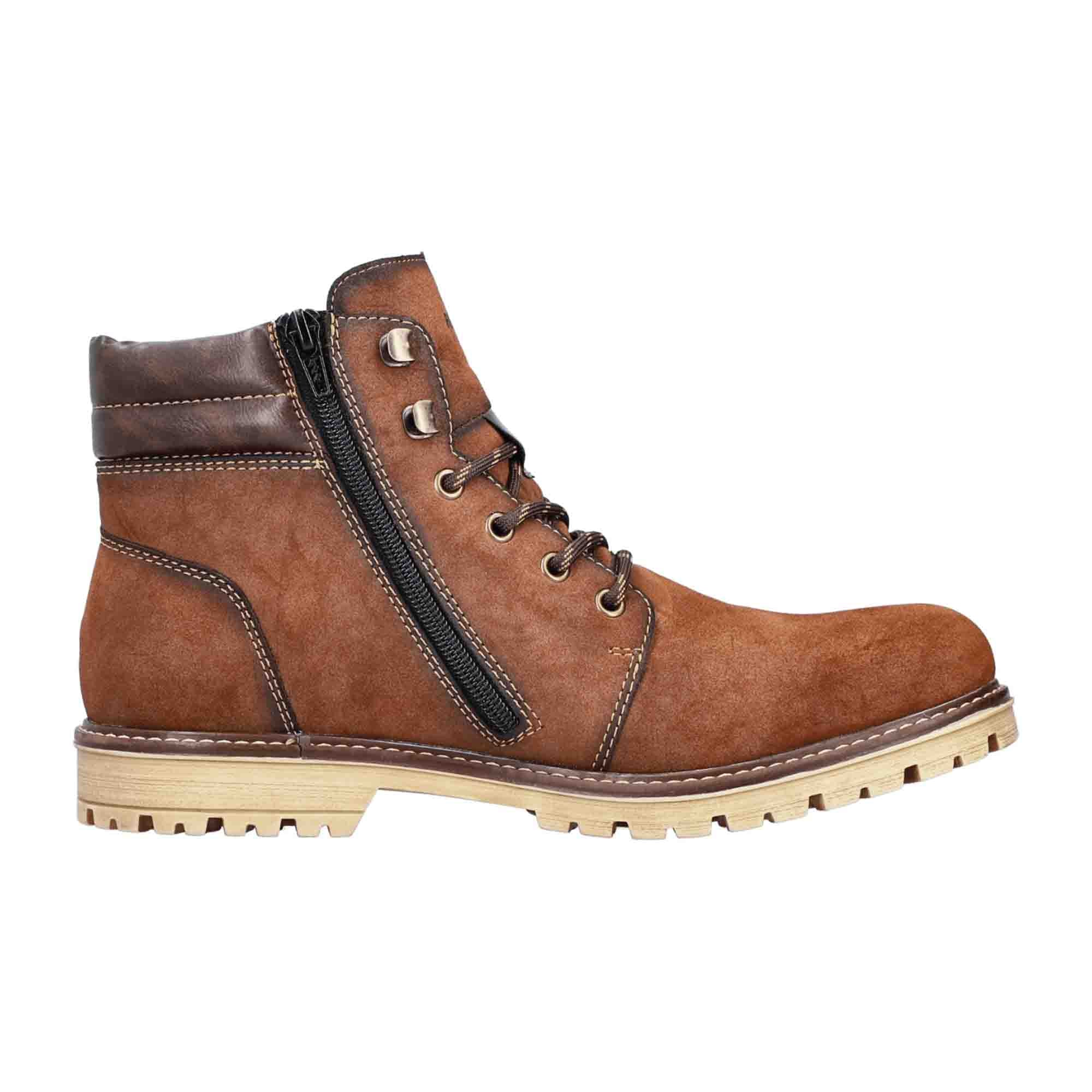 Rieker Men's Brown Ankle Boots with Zipper and Warm Lining